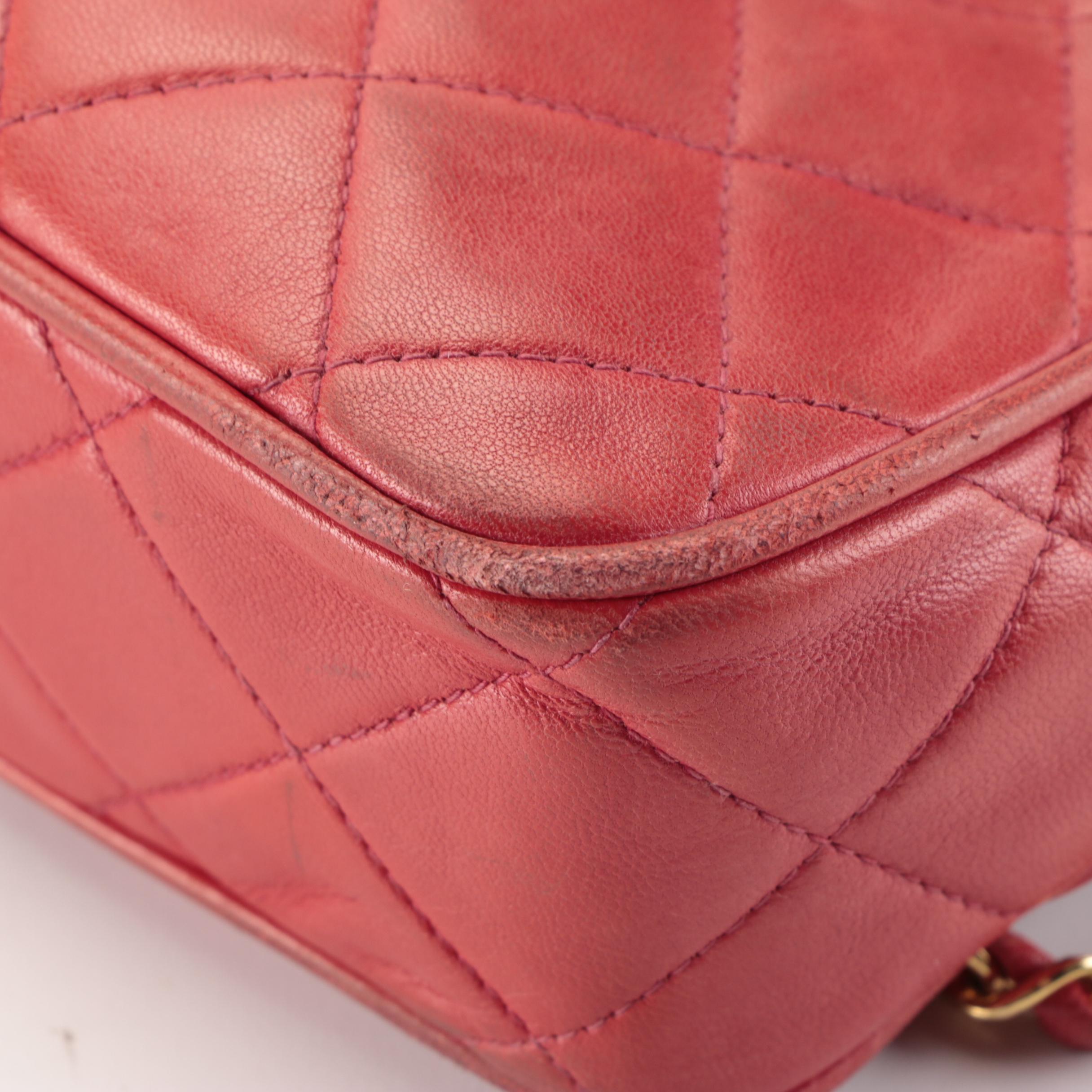 Chanel Small Zip Shoulder Bag in Red Quilted Lambskin Leather