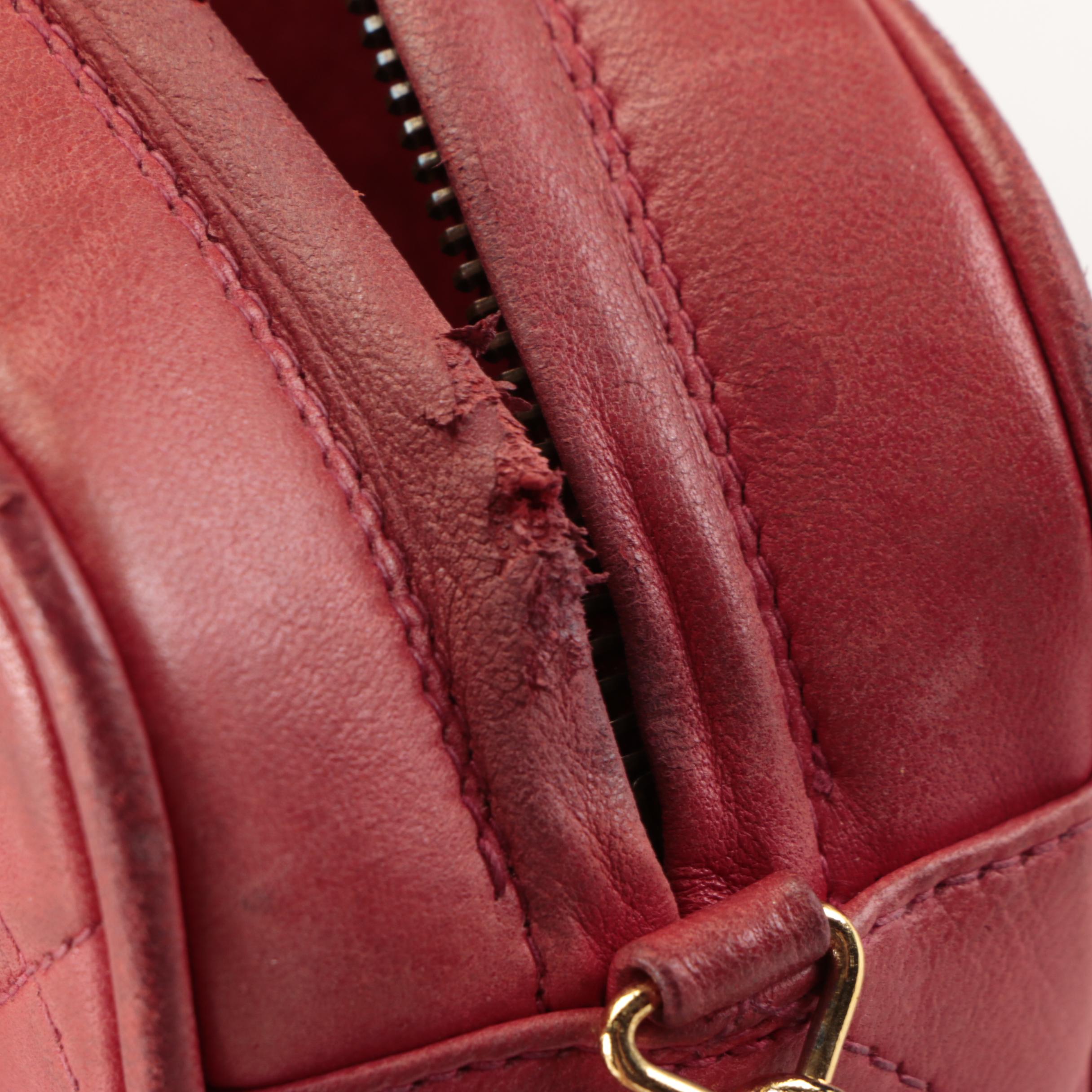 Chanel Small Zip Shoulder Bag in Red Quilted Lambskin Leather