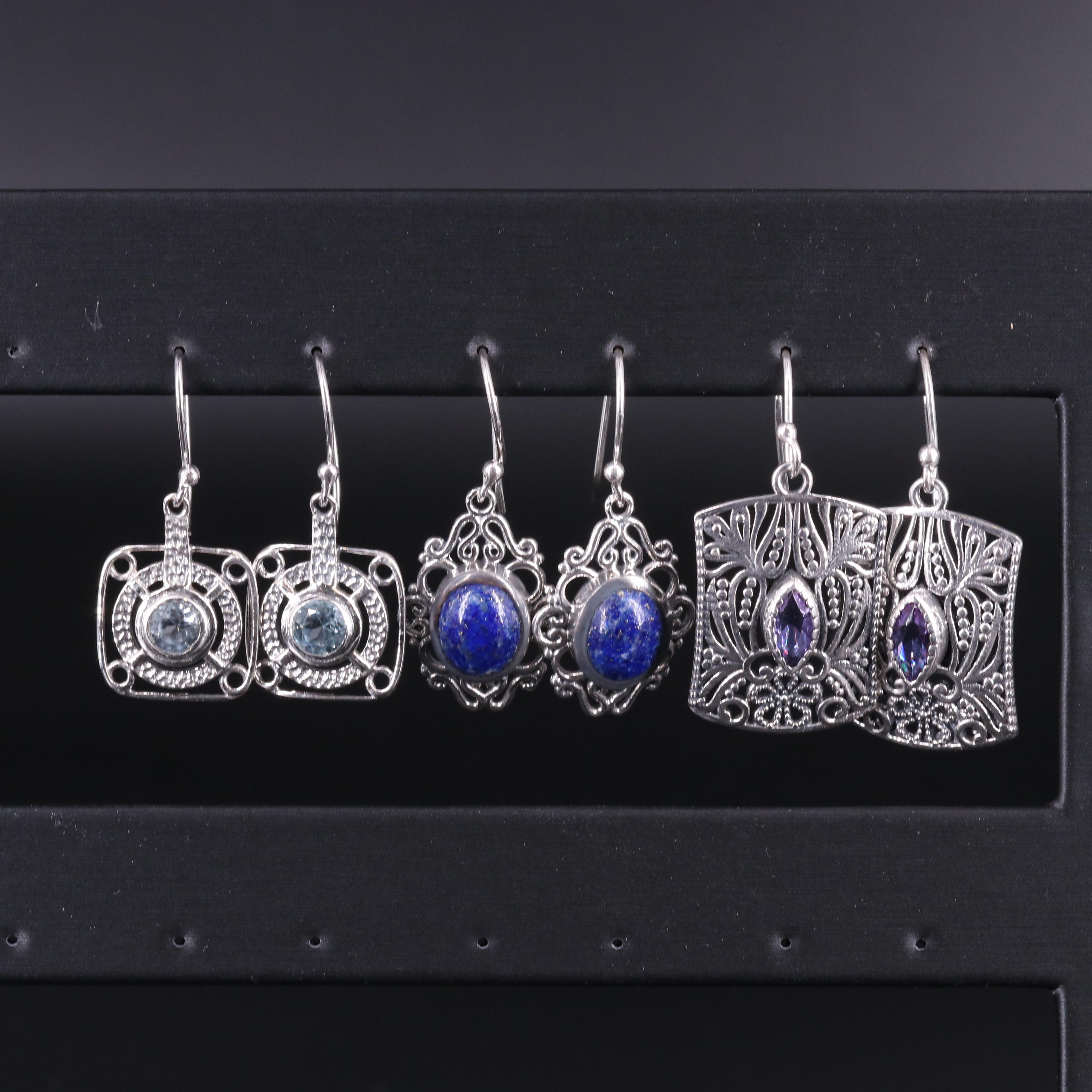 Sterling Silver Earring Collection Including Gemstones