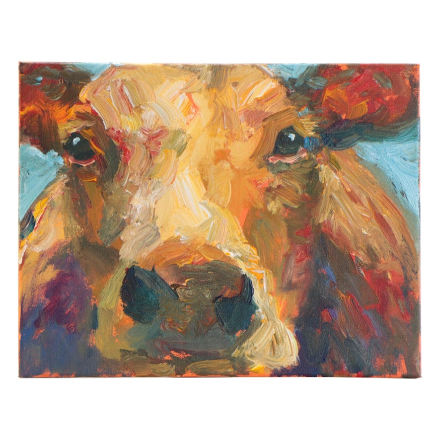 Elle Raines Acrylic Painting of Cow