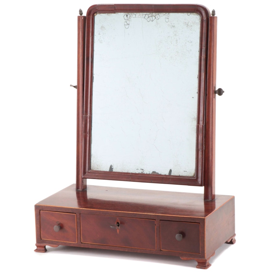 English Regency String-Inlaid Mahogany Dressing Mirror, Early-Mid 19th Century