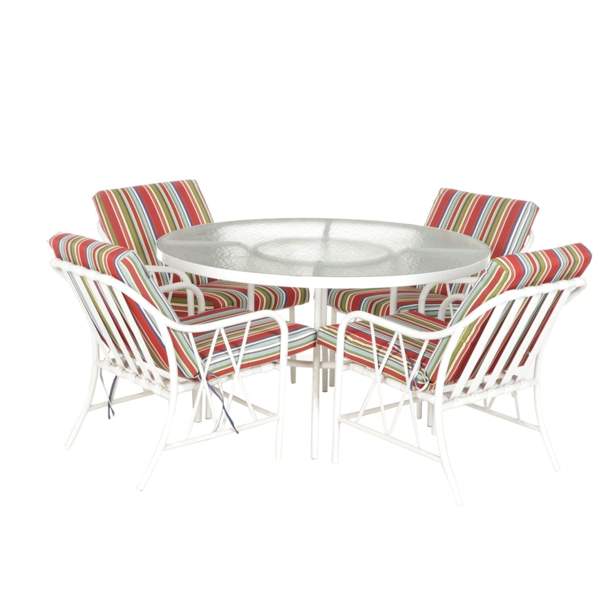 Round Metal and Textured Glass Dining Table and Armchairs