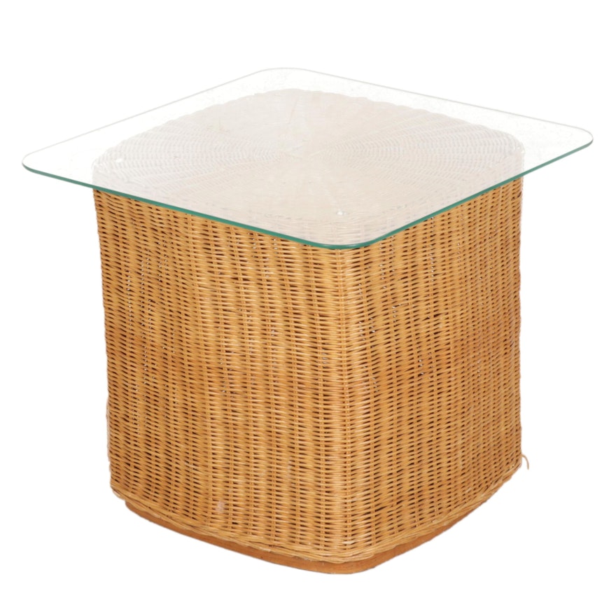 Wicker Cube Side Table with Glass Panel Top