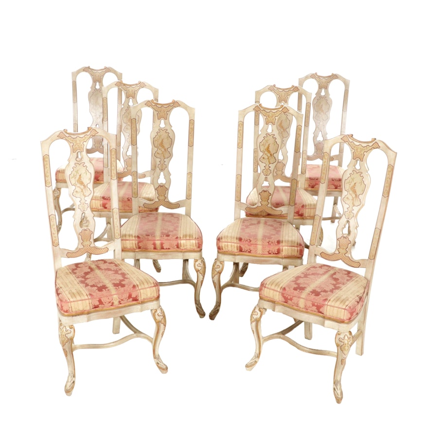 Eight Heritage Venetian Style Paint-Decorated Dining Chairs, 1970s