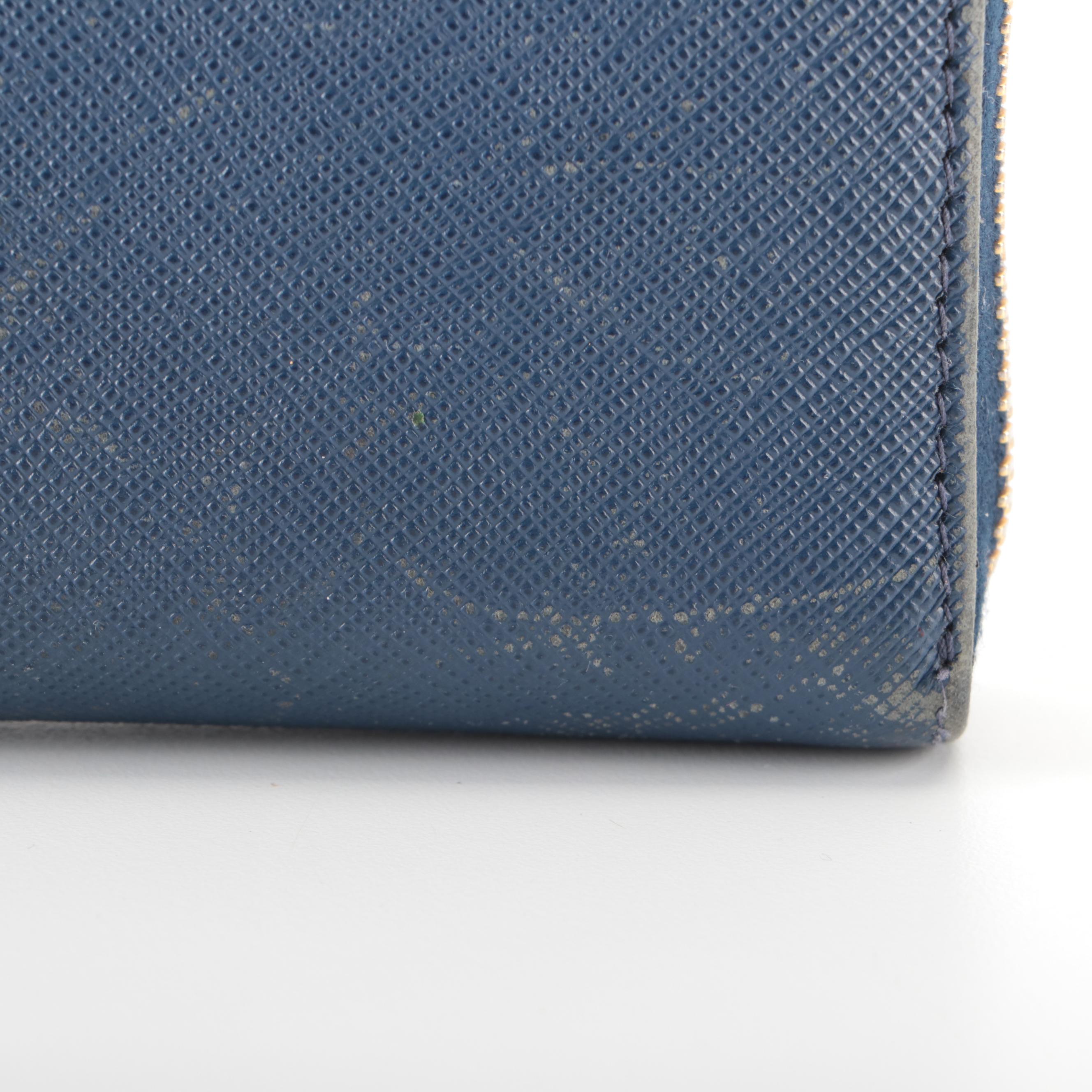 Prada Zip-Around Wallet in Blue Saffiano Leather with Box