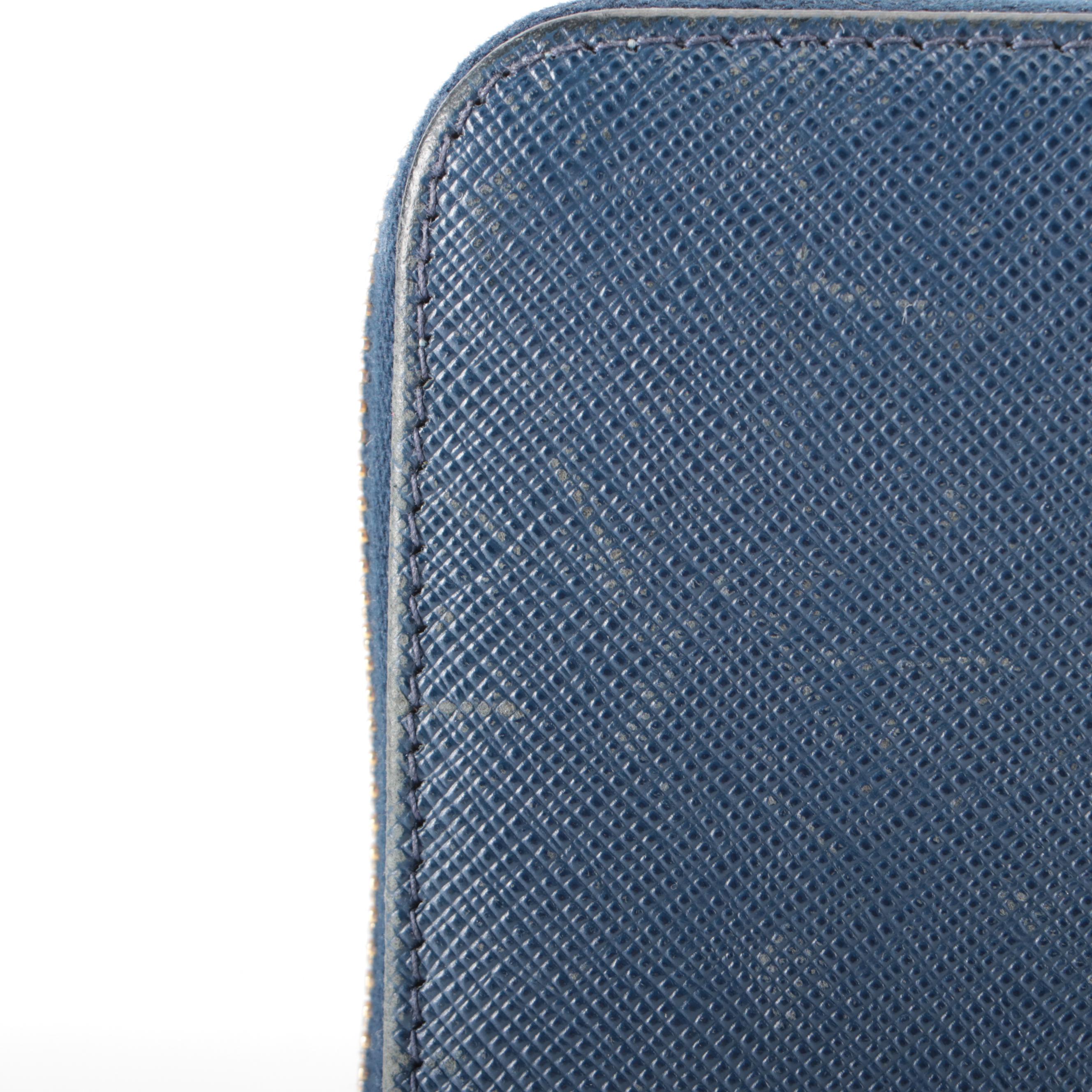 Prada Zip-Around Wallet in Blue Saffiano Leather with Box