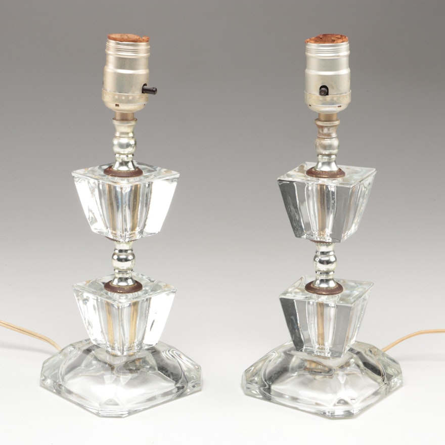 Clear Glass Boudoir Lamps, Mid-20th Century