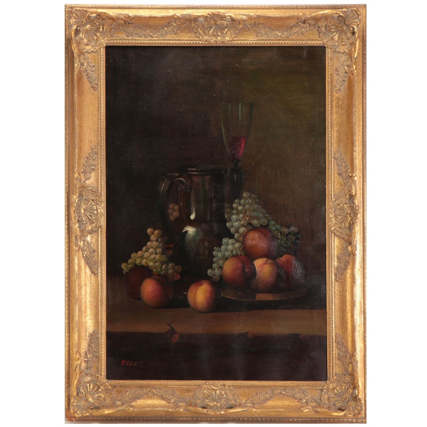 Spanish School Style Still Life Oil Painting, Late 20th Century