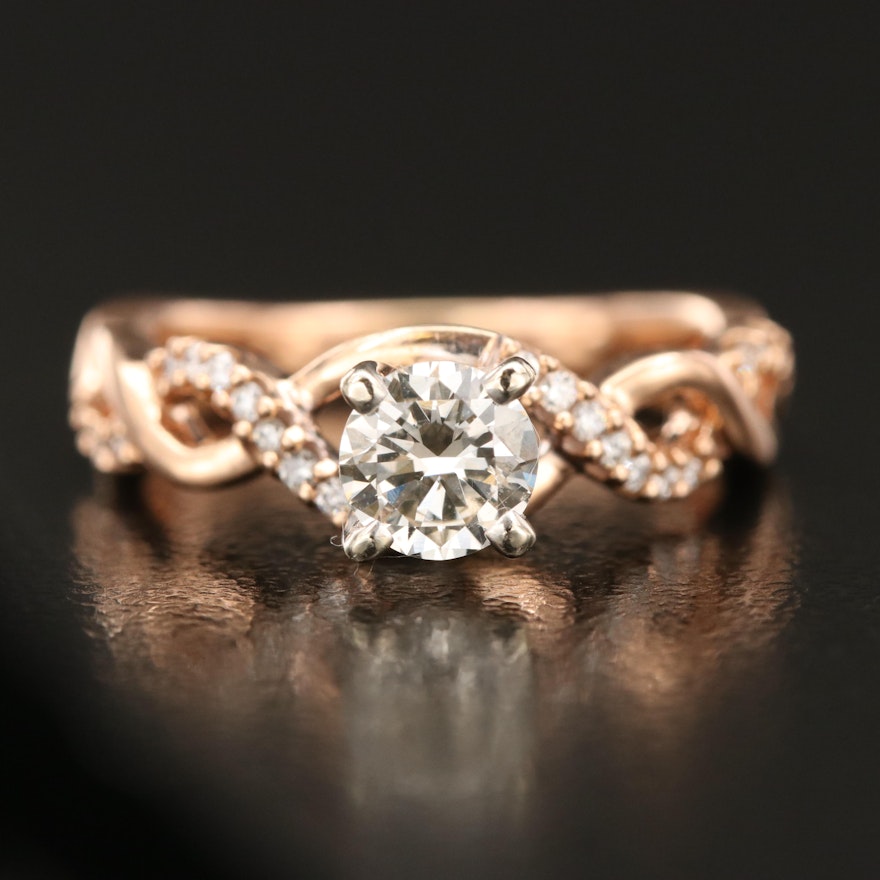 14K Rose Gold 0.62 CTW Diamond Ring with White Gold Accents