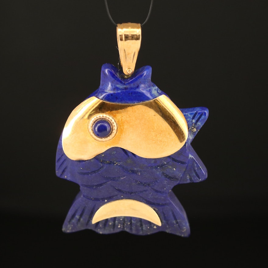 18K Lapis Lazuli Fish Pendant