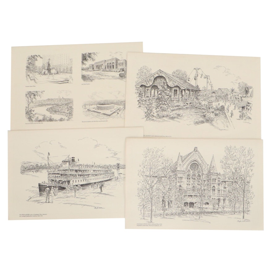 Lithographs of Cincinnati Landmarks After Caroline Williams