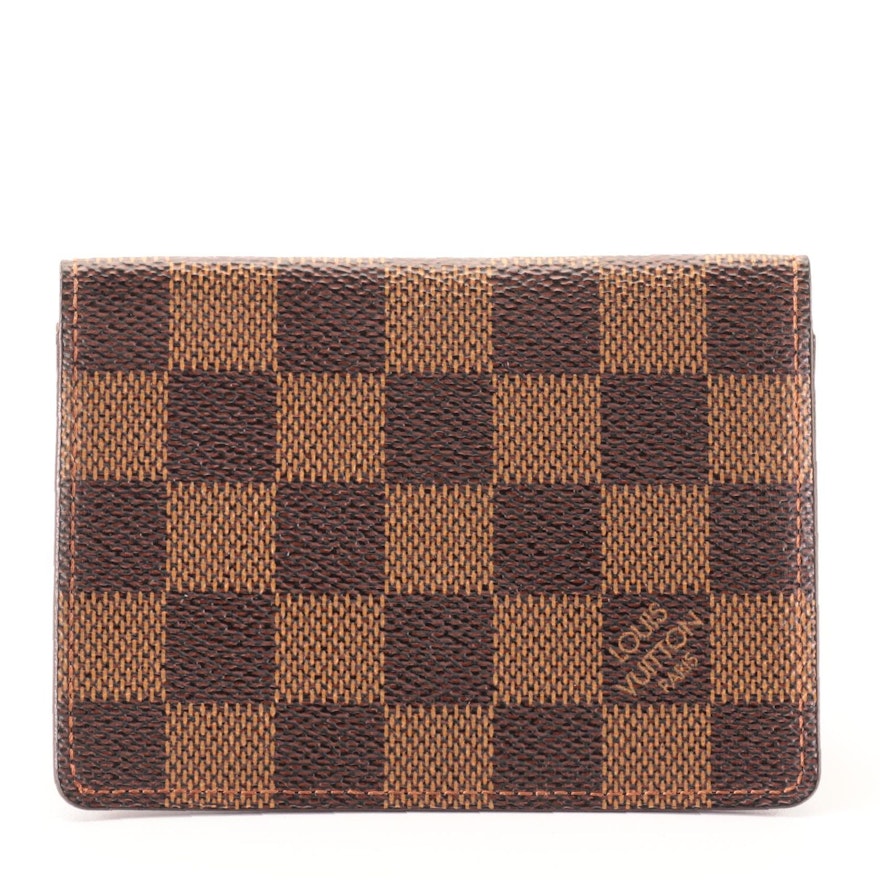 Louis Vuitton ID Holder/Card Case in Damier Ebene Canvas and Brown Leather