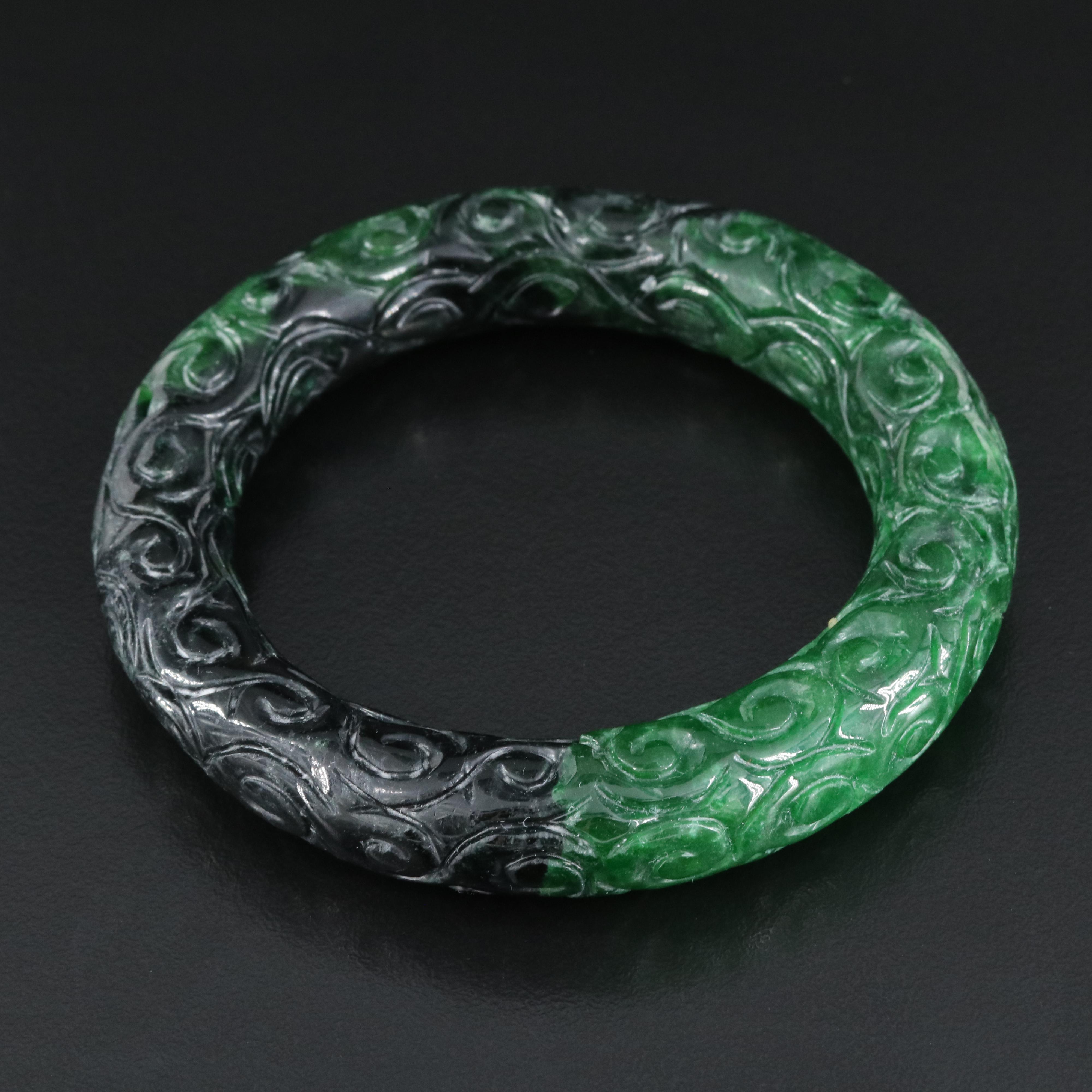 Asian Style Carved Jadeite Hololith Bangle