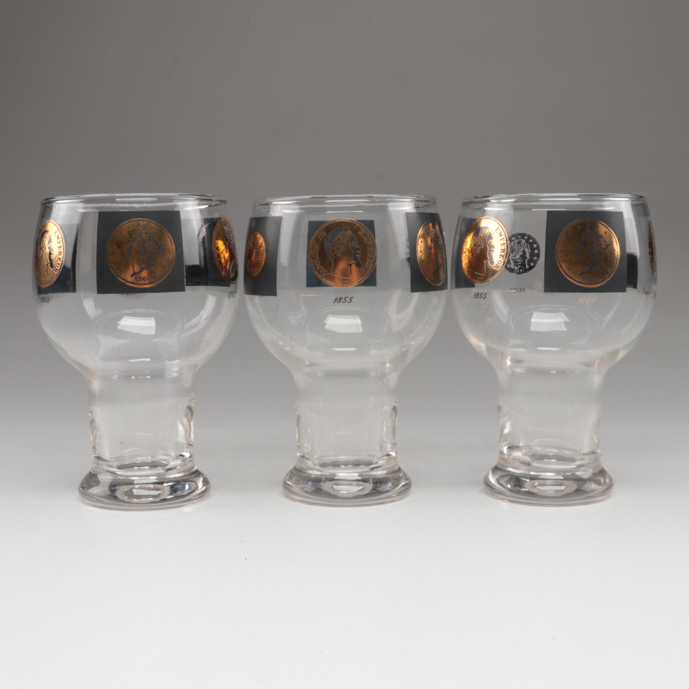 Cera for Federal Glass US Coin Goblets with Wire Wrapped Crystal Seltzer Bottle