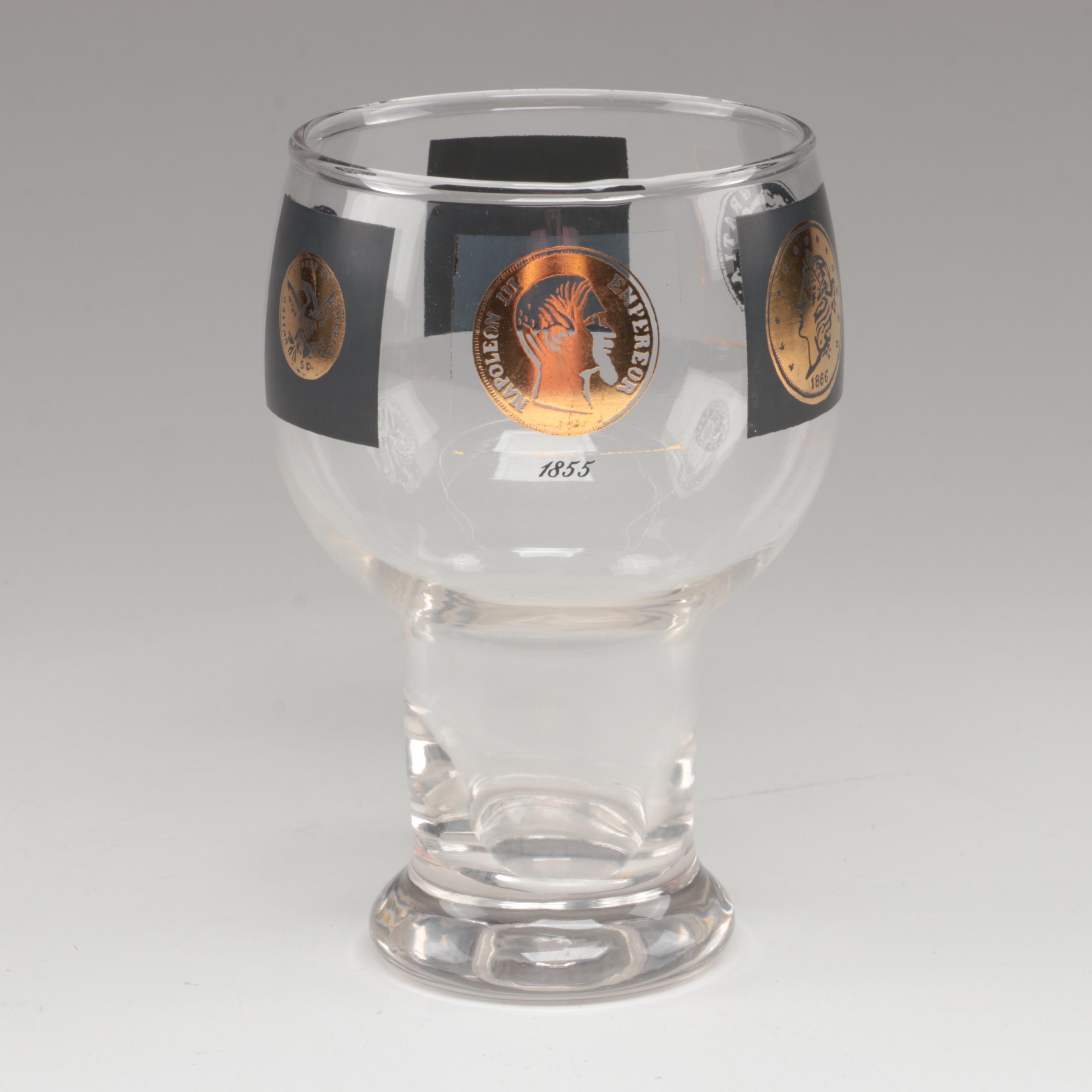 Cera for Federal Glass US Coin Goblets with Wire Wrapped Crystal Seltzer Bottle