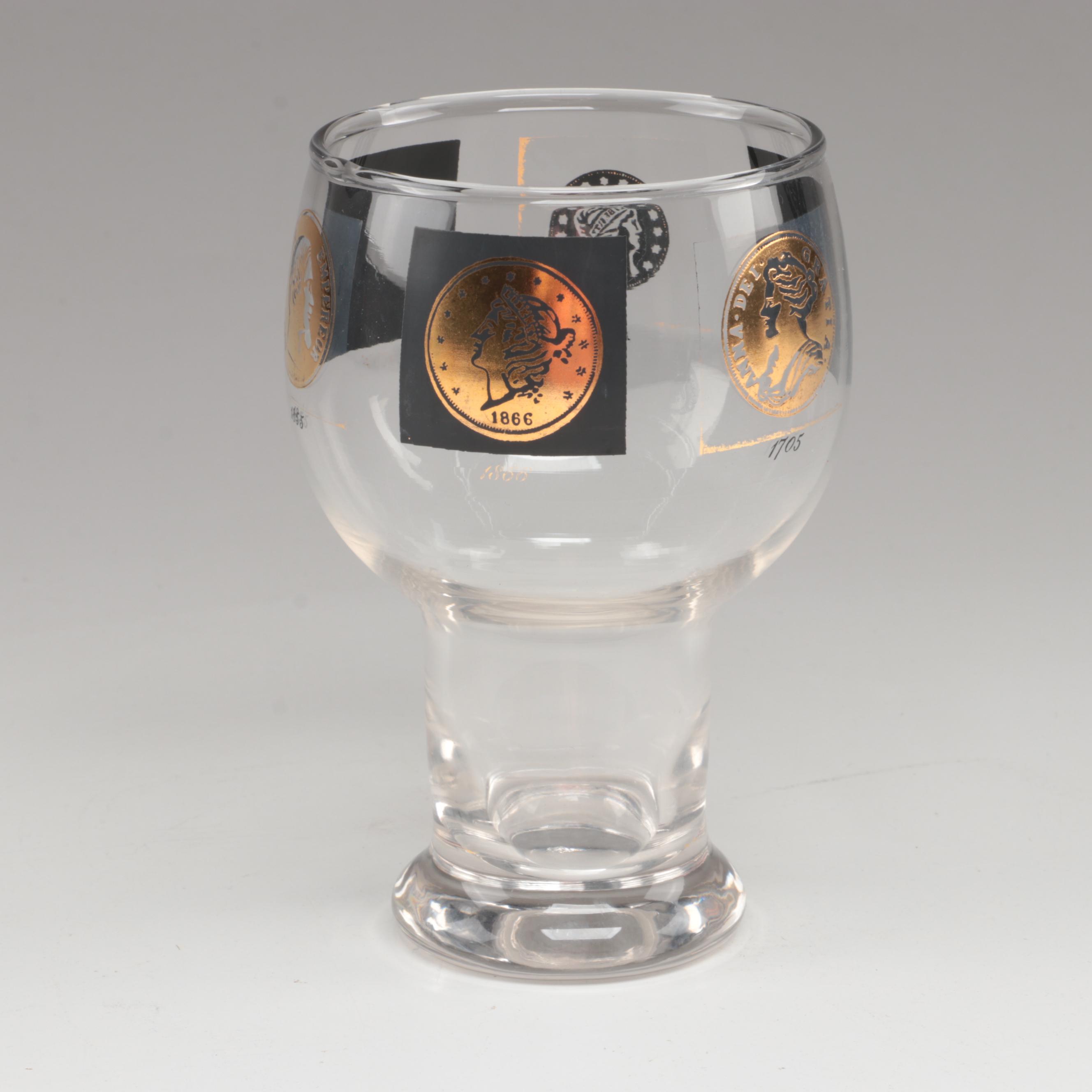 Cera for Federal Glass US Coin Goblets with Wire Wrapped Crystal Seltzer Bottle