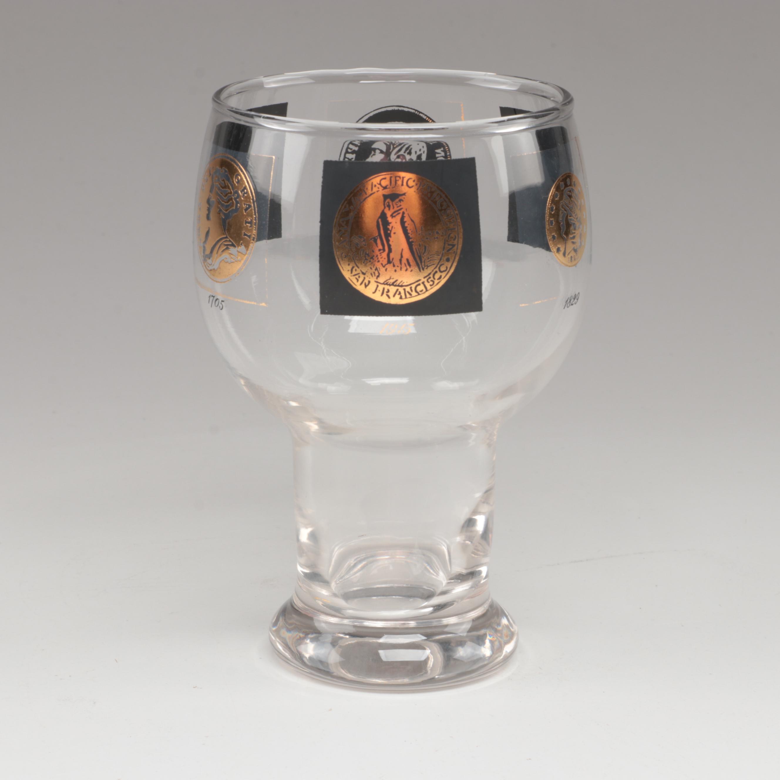 Cera for Federal Glass US Coin Goblets with Wire Wrapped Crystal Seltzer Bottle