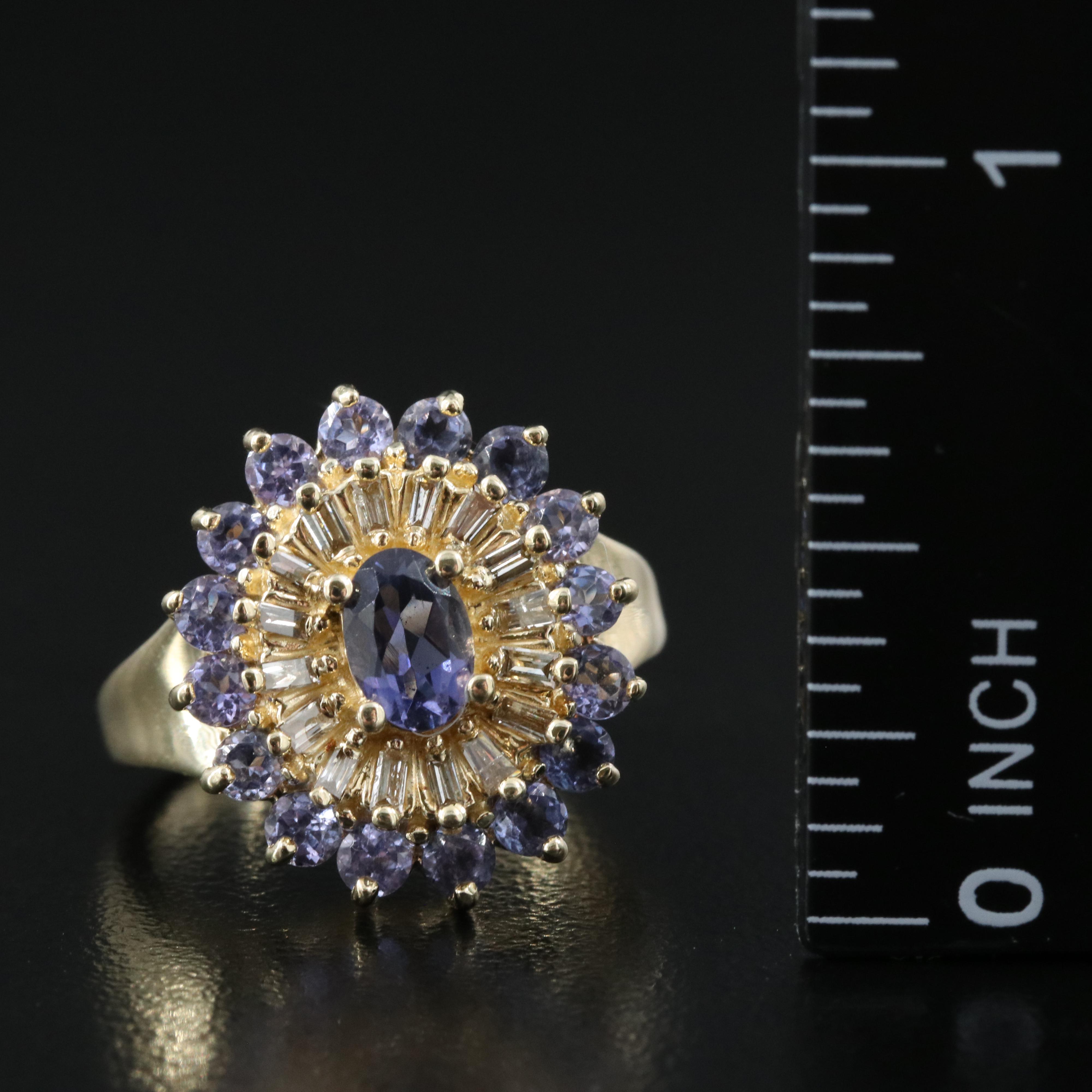 14K Iolite, Tanzanite and Diamond Ring