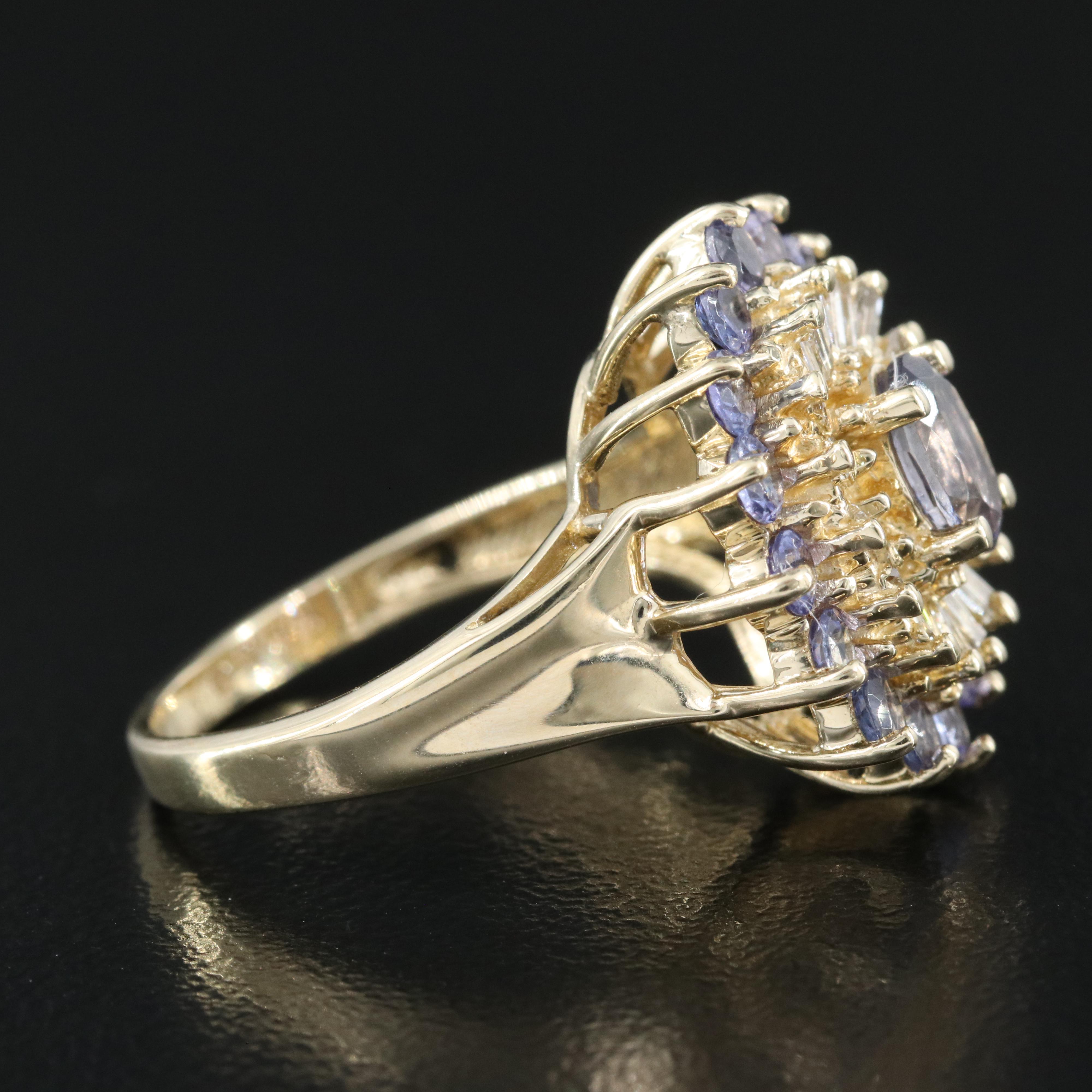 14K Iolite, Tanzanite and Diamond Ring