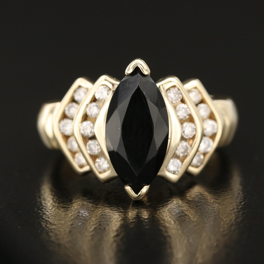 14K Black Onyx and Diamond Ring