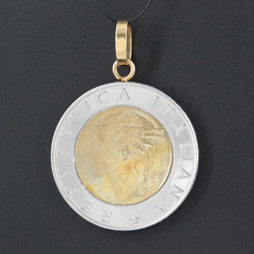 1996 Italian 500 Lire Coin Pendant with 14K Bail