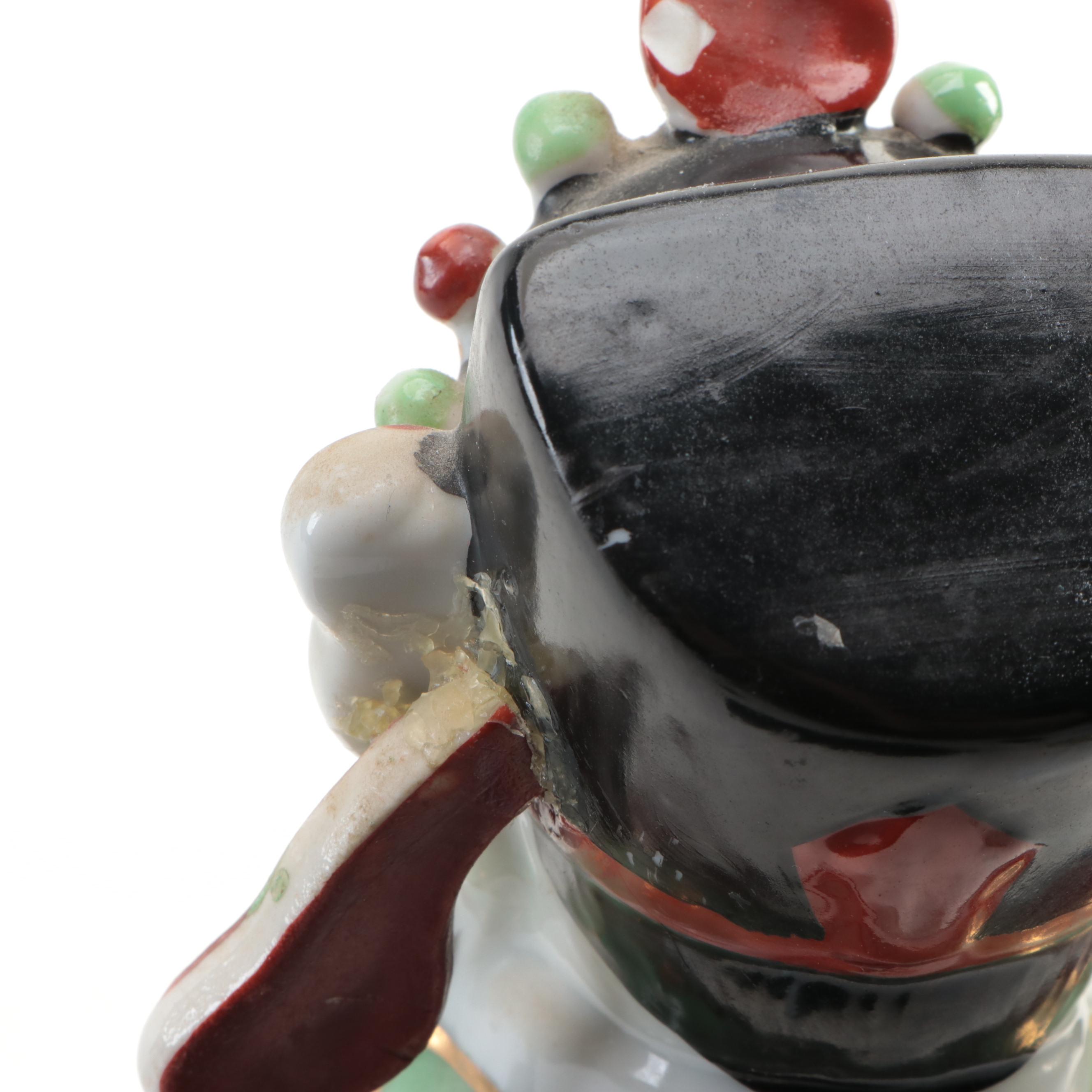 Chinese Porcelain Figurines of Fu Xing, Lu Xing and Earthenware Guardian Lion