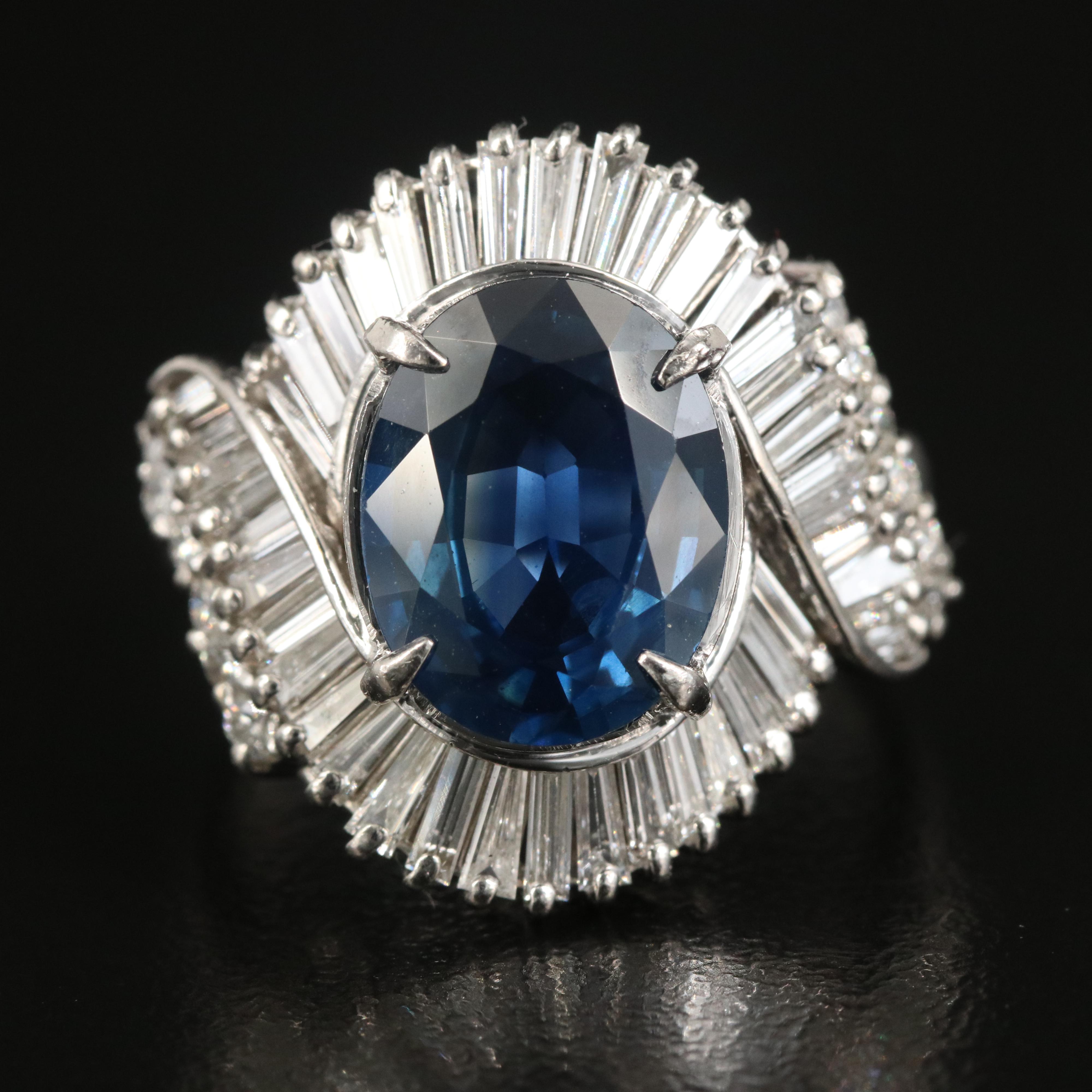 Vintage Platinum 4.08 CT Sapphire and 1.50 CTW Diamond Ring