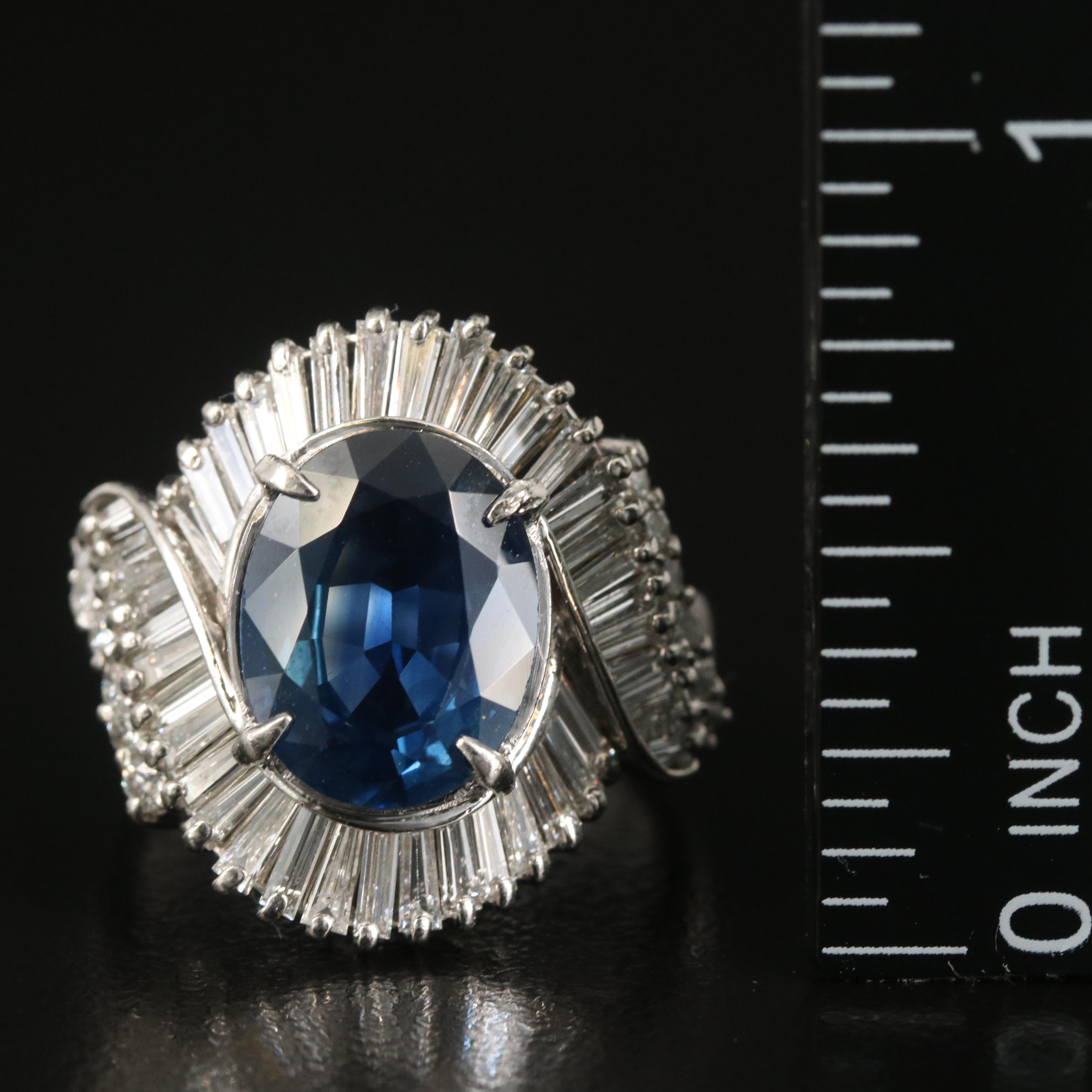 Vintage Platinum 4.08 CT Sapphire and 1.50 CTW Diamond Ring