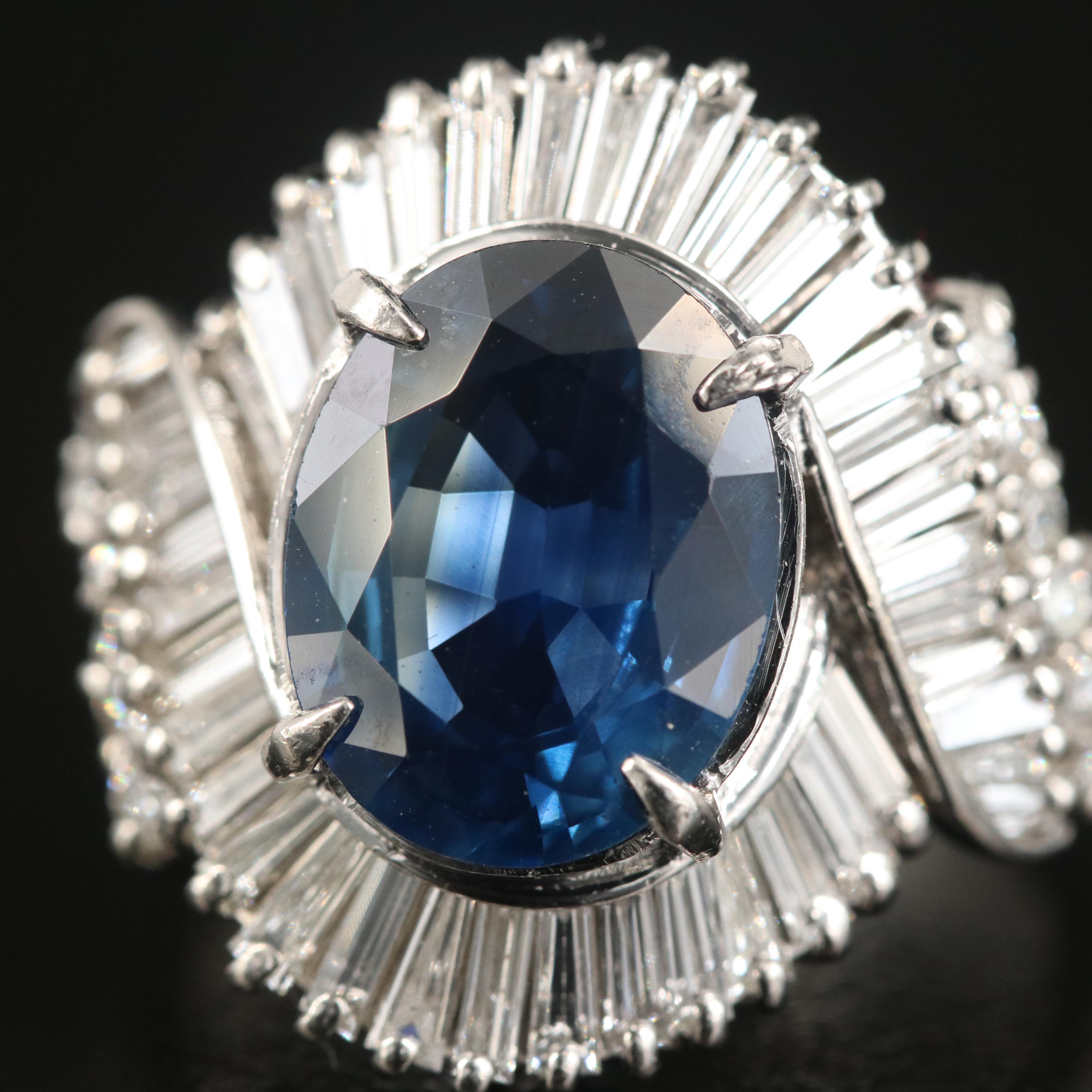 Vintage Platinum 4.08 CT Sapphire and 1.50 CTW Diamond Ring