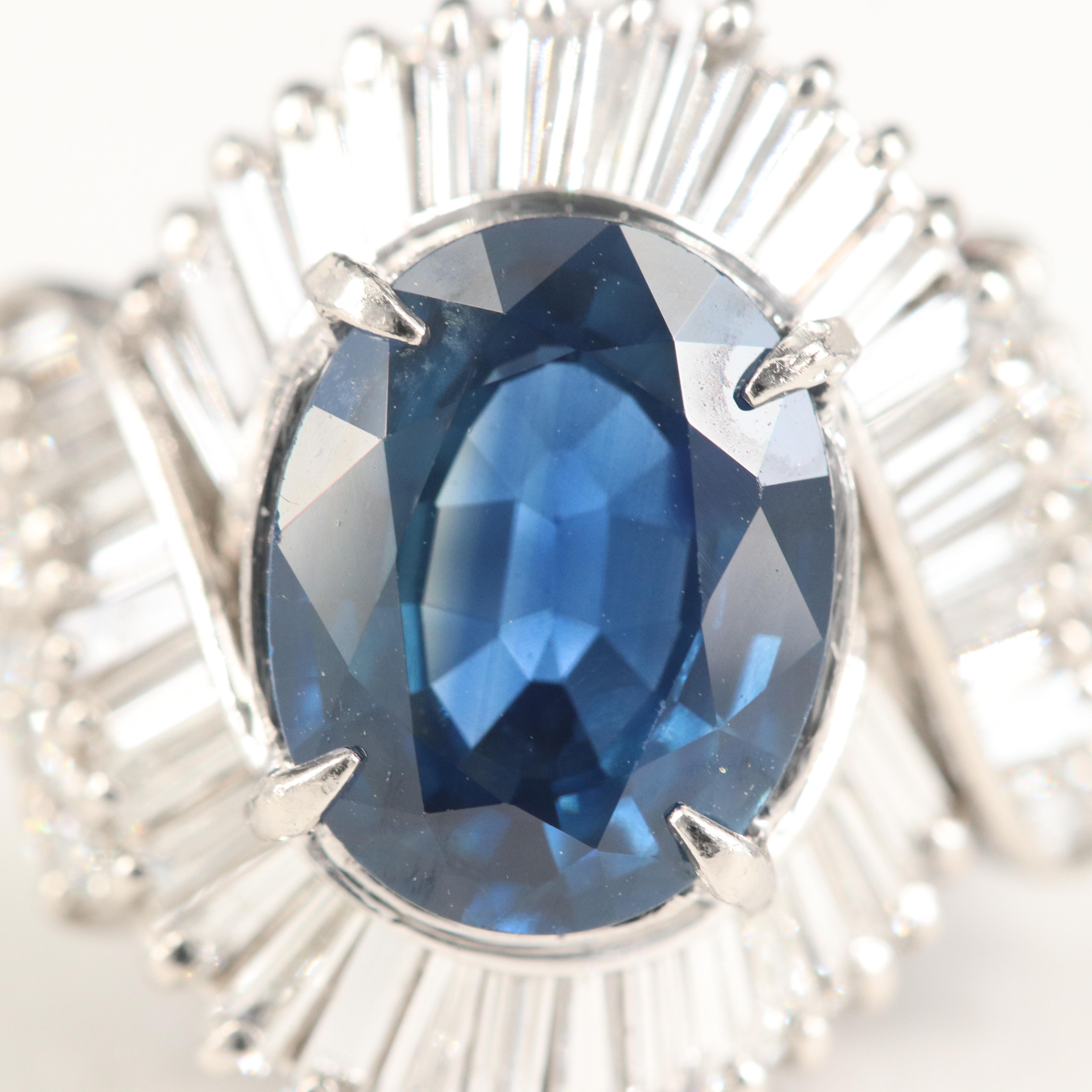 Vintage Platinum 4.08 CT Sapphire and 1.50 CTW Diamond Ring