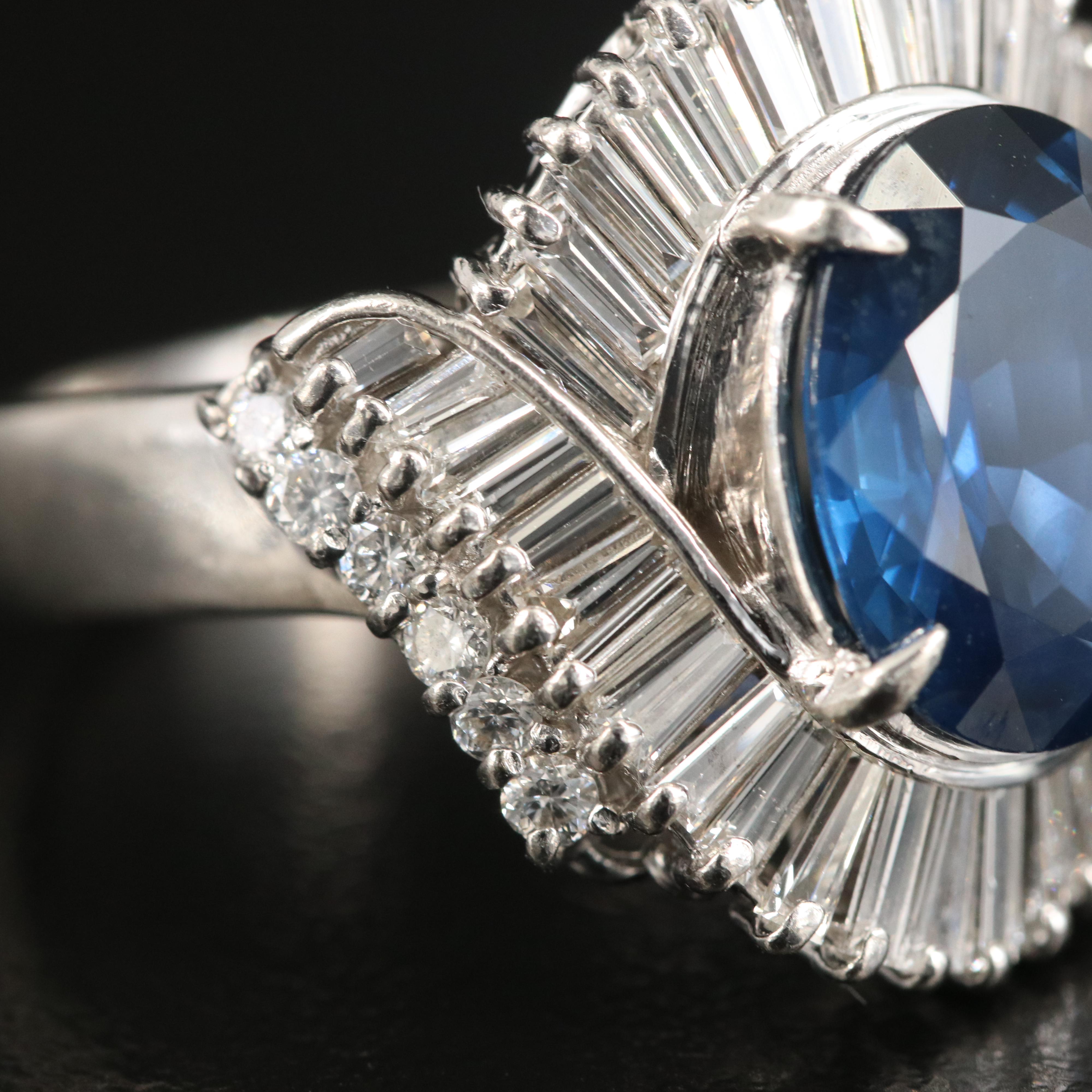 Vintage Platinum 4.08 CT Sapphire and 1.50 CTW Diamond Ring