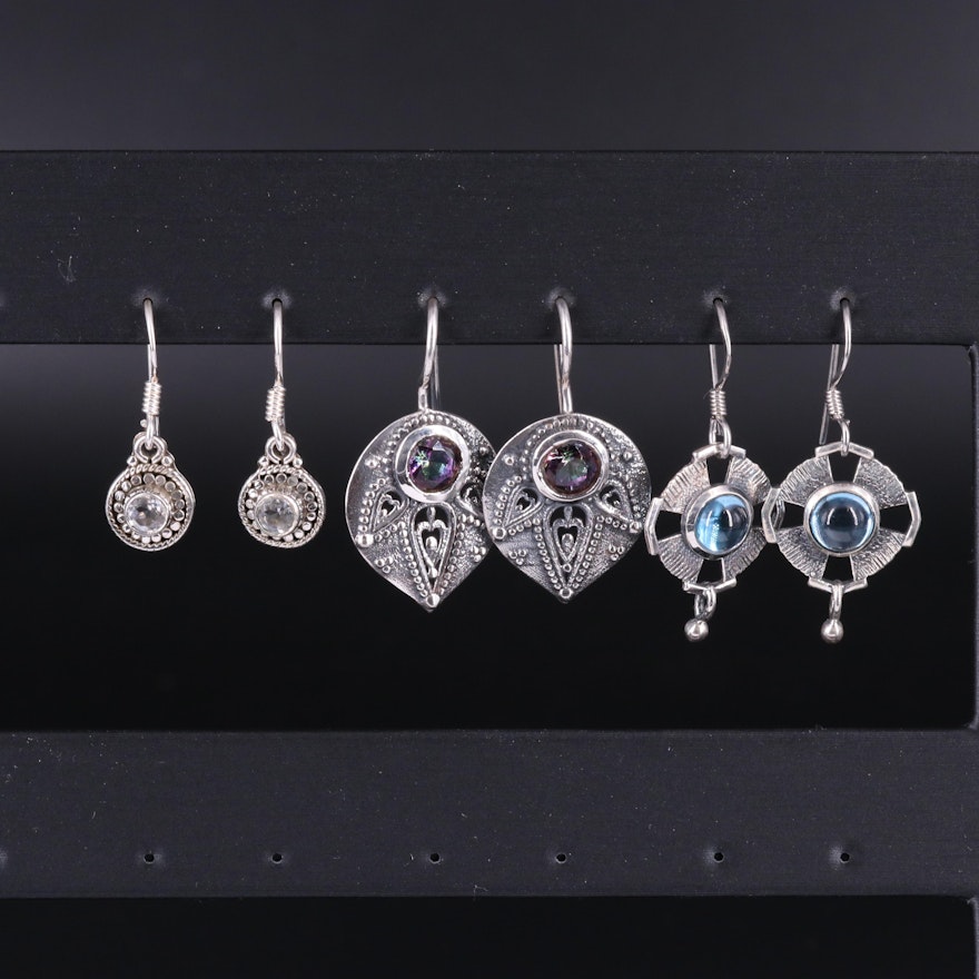 Sterling Silver Earring Collection Including Topaz