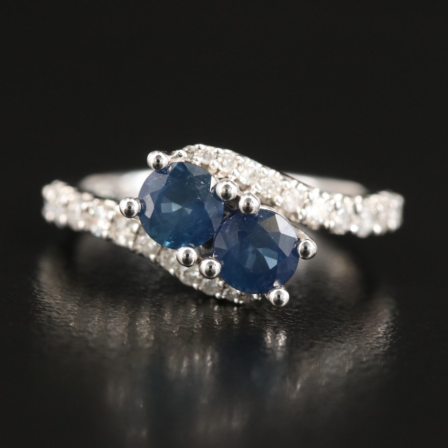 14K Sapphire and Diamond Bypass Ring