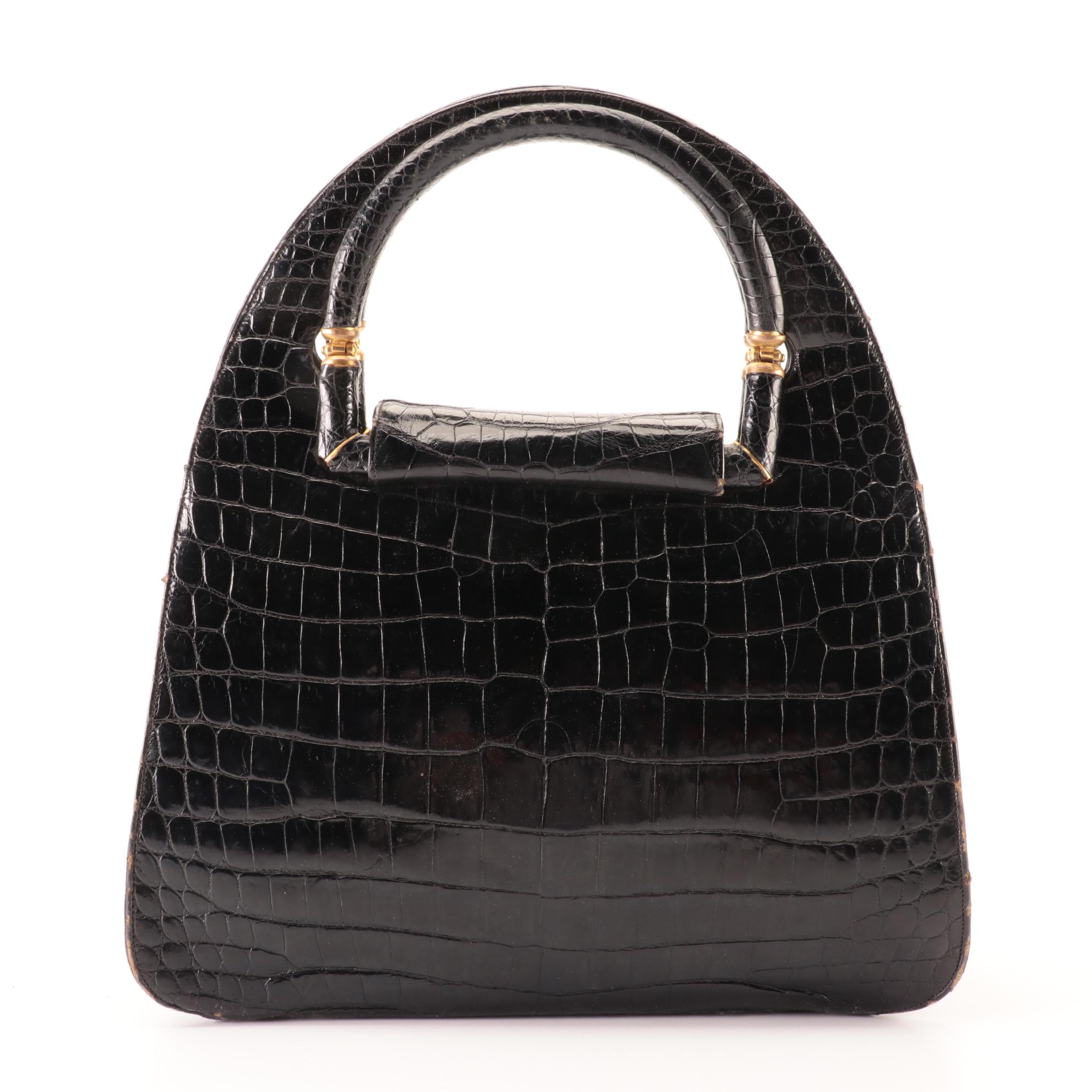 Rosenfeld Top-Handle Bag in Bombé Alligator Leather with Coin Pouch