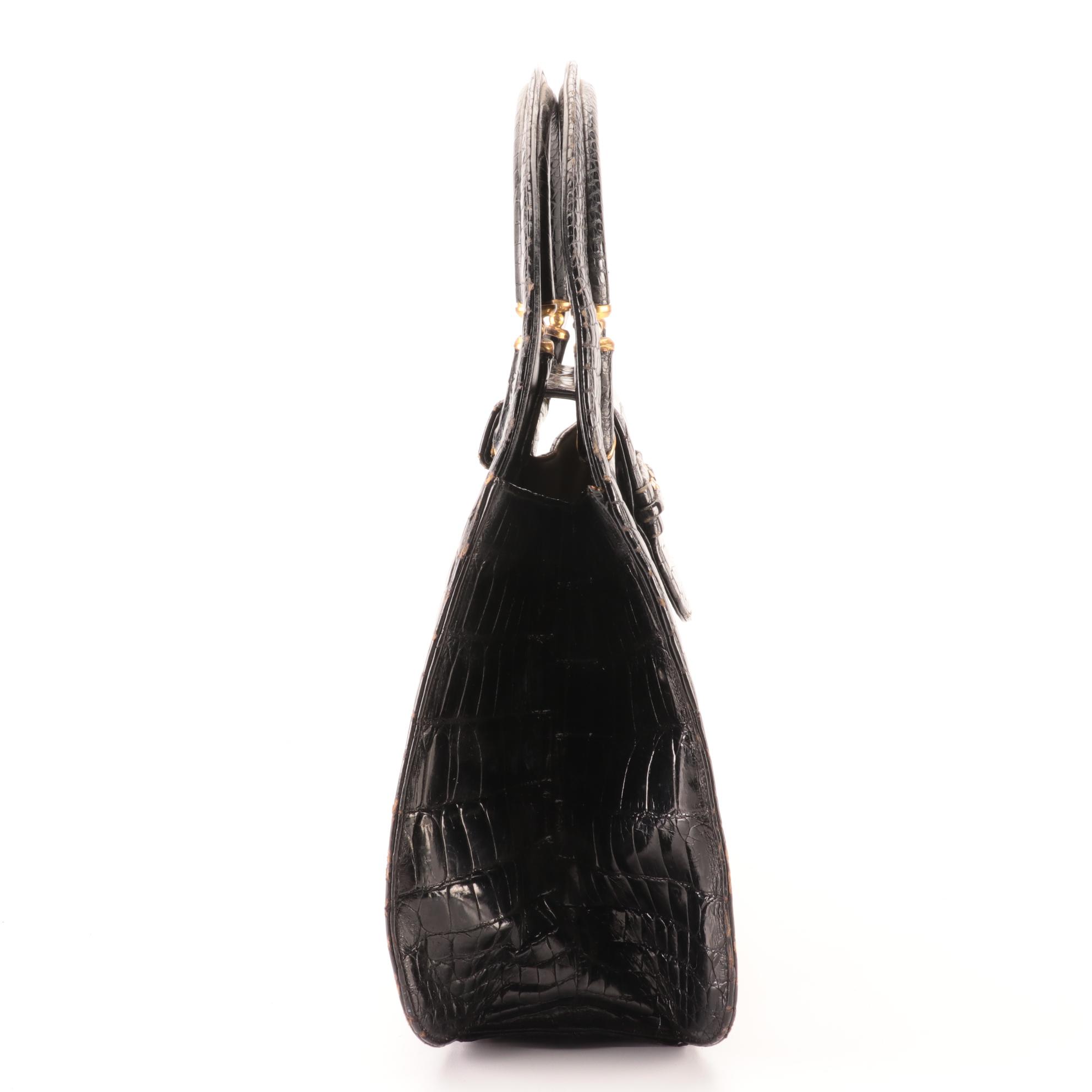 Rosenfeld Top-Handle Bag in Bombé Alligator Leather with Coin Pouch