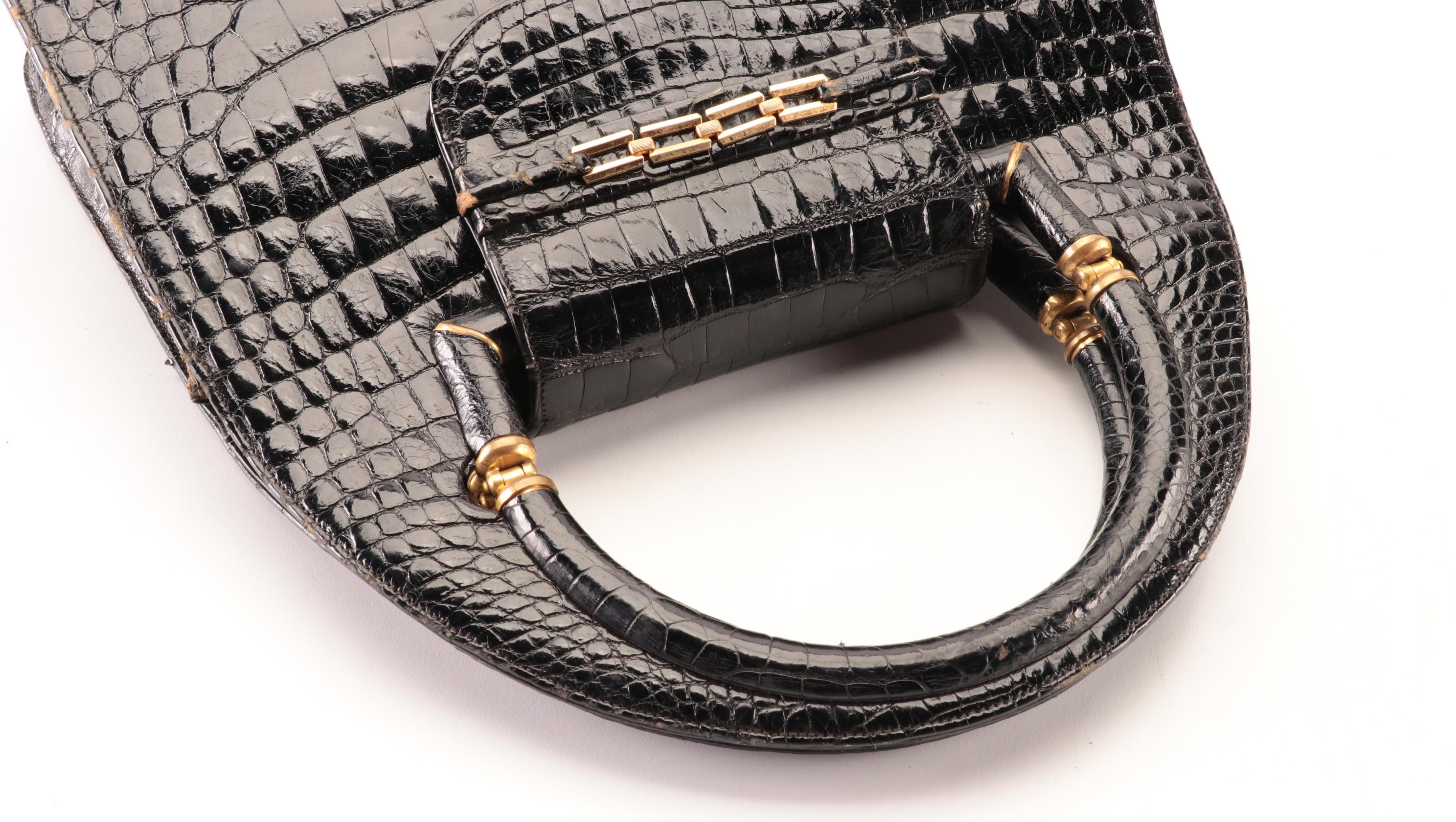 Rosenfeld Top-Handle Bag in Bombé Alligator Leather with Coin Pouch