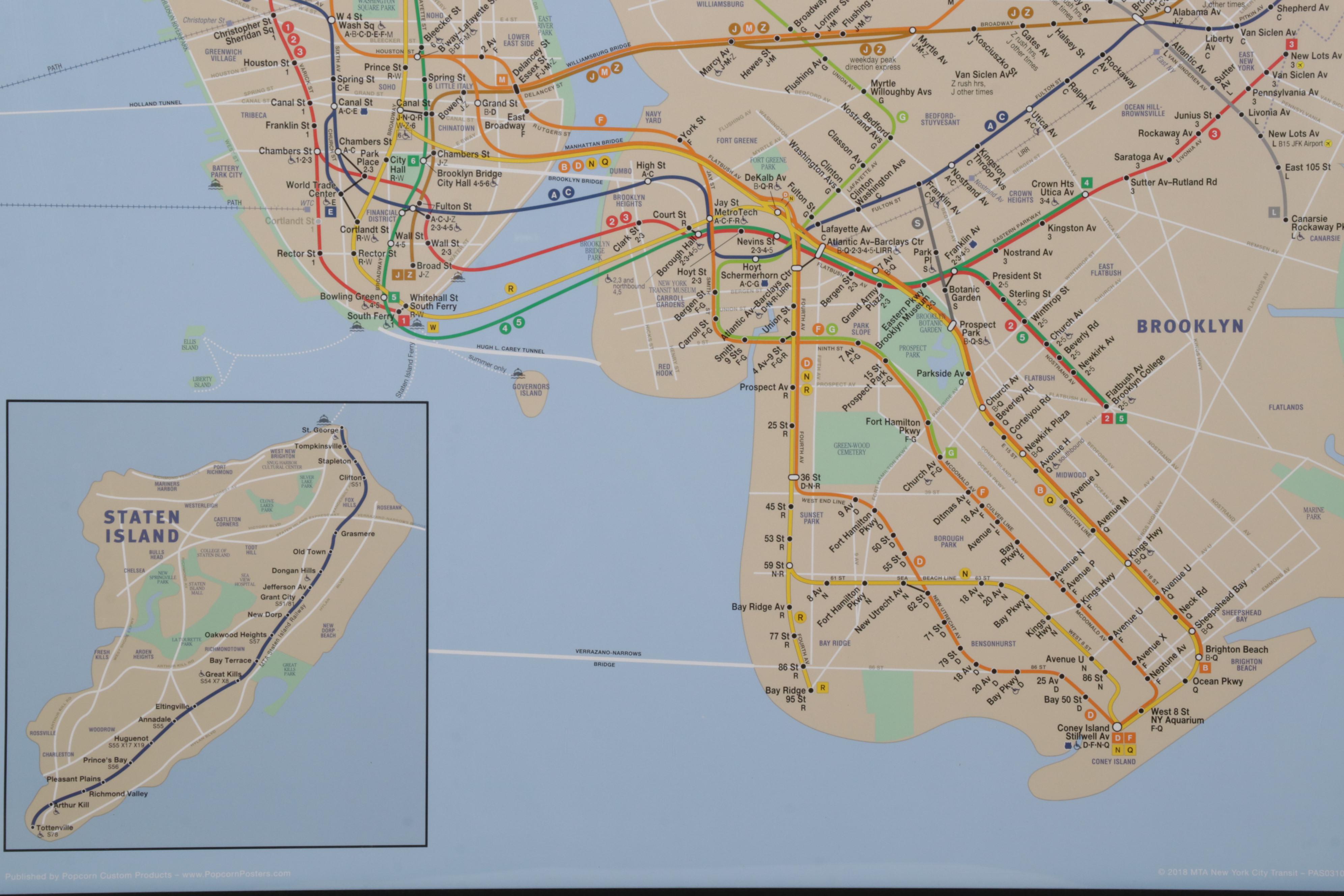 MTA Offset Lithograph Transit Map "New York City Subway," 2018