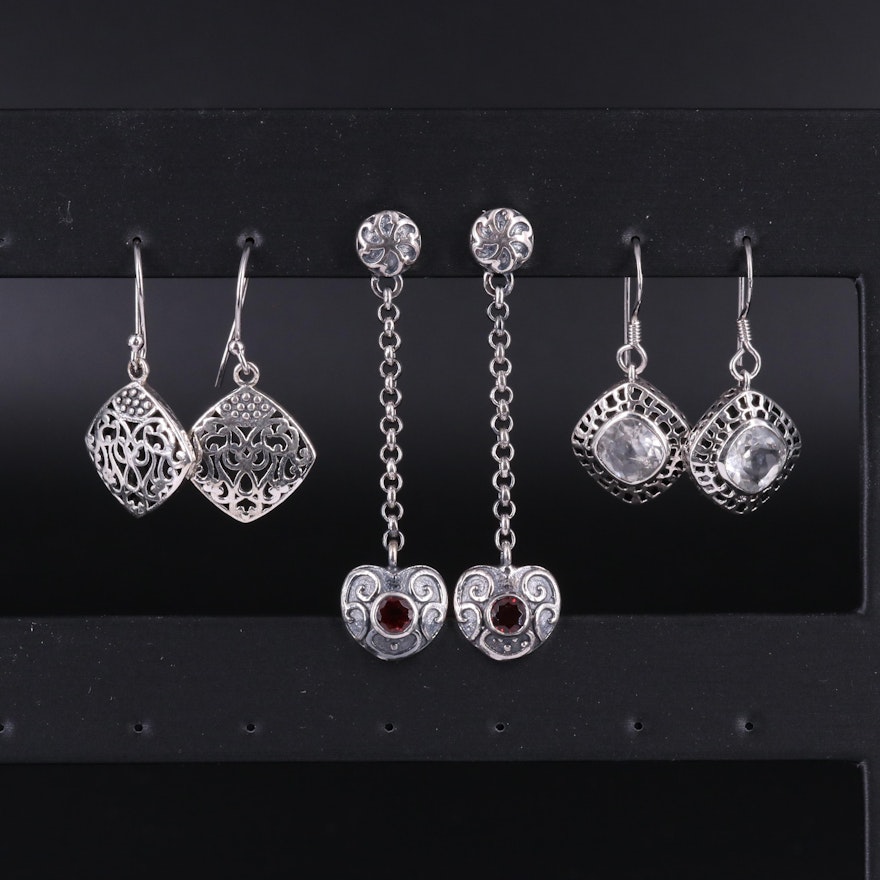 Assortment of Sterling Silver Earrings Including Garnet