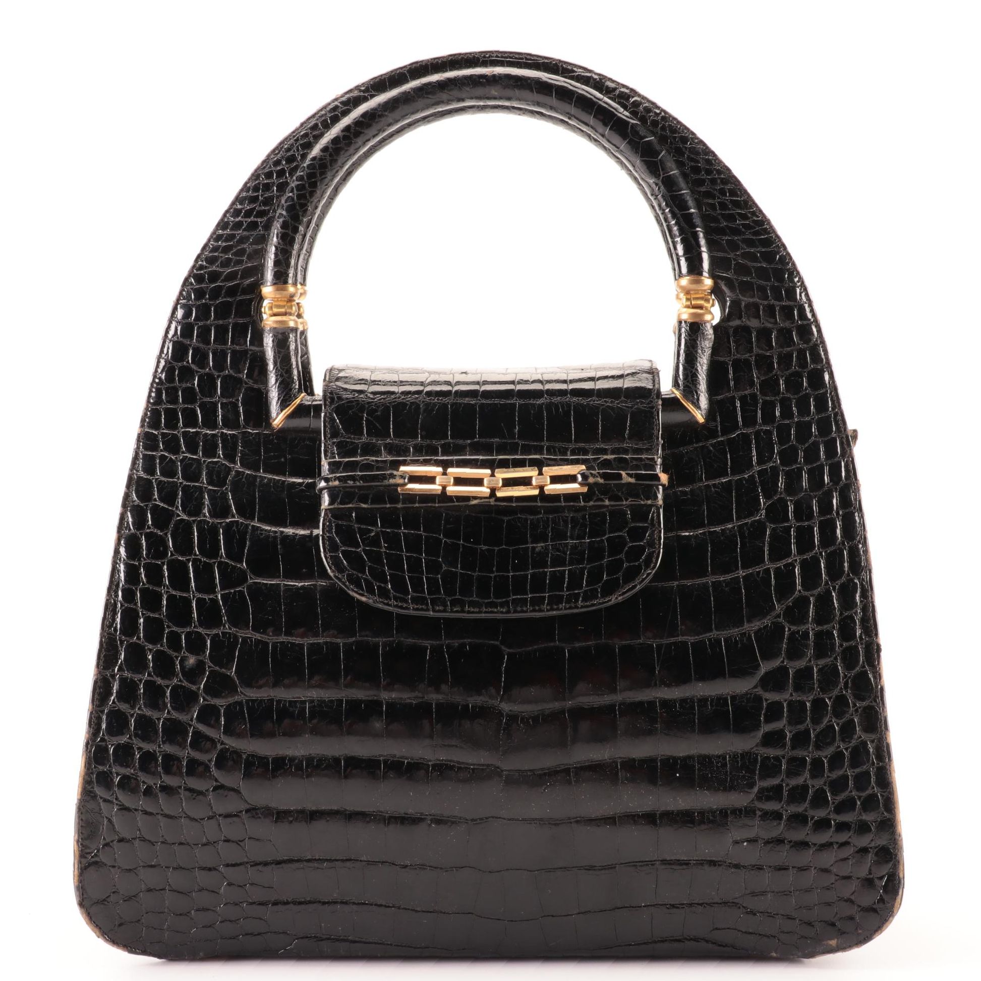 Rosenfeld Top-Handle Bag in Bombé Alligator Leather with Coin Pouch