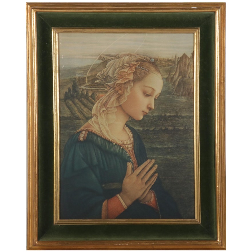 Offset Lithograph After Filippo Lippi "Madonna," Mid-Late 20th Century