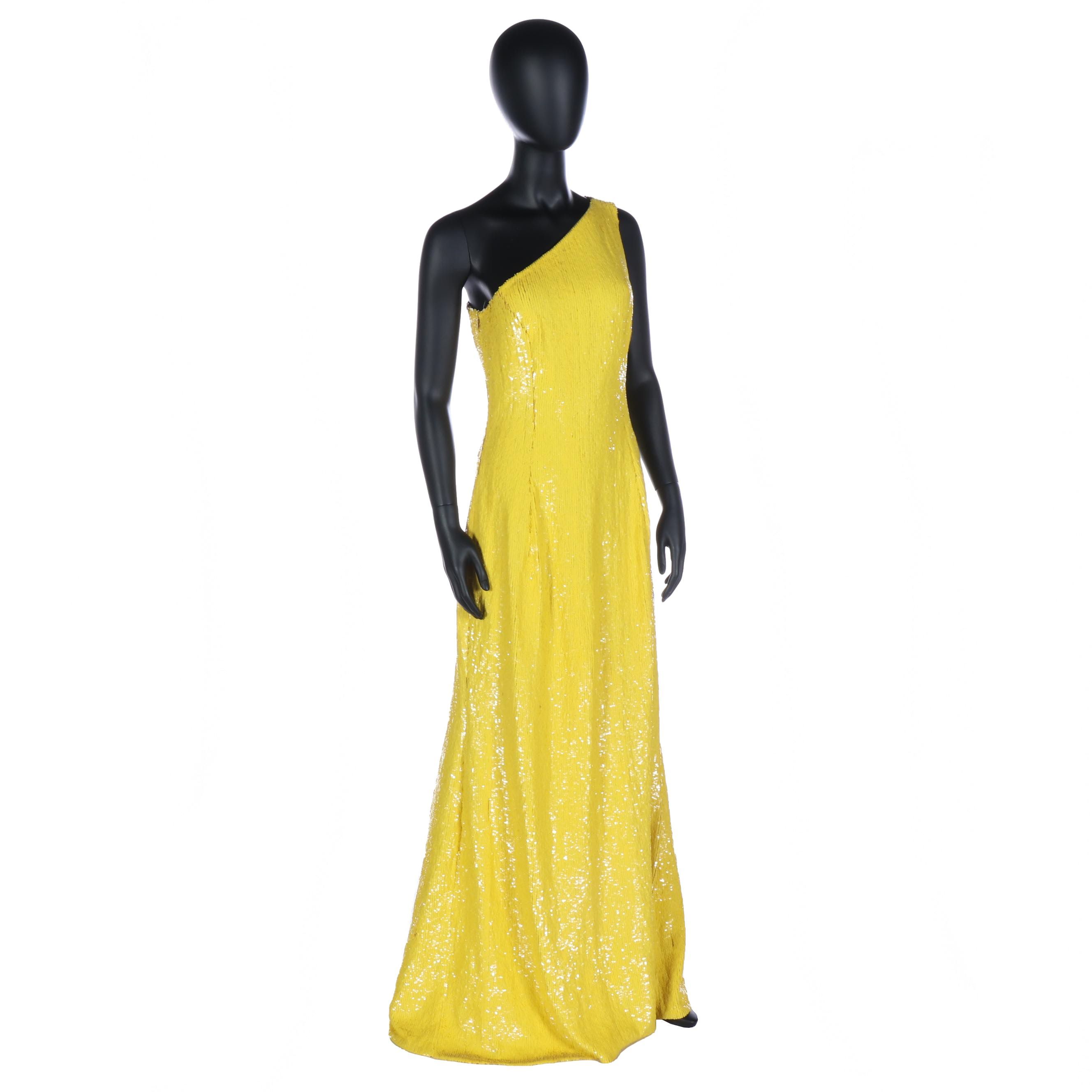 Michael Kors Yellow Sequin Column Gown Worn by Viola Davis, 2017 Golden Globes.