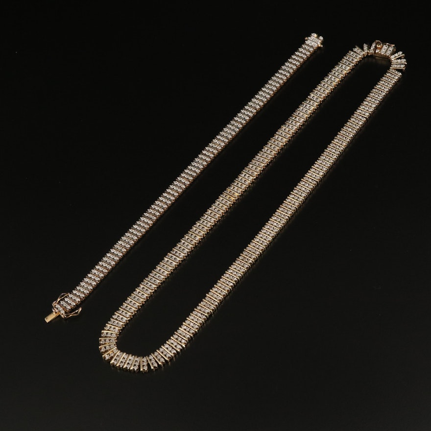 Sterling Diamond Multi Row Bracelet and Necklace