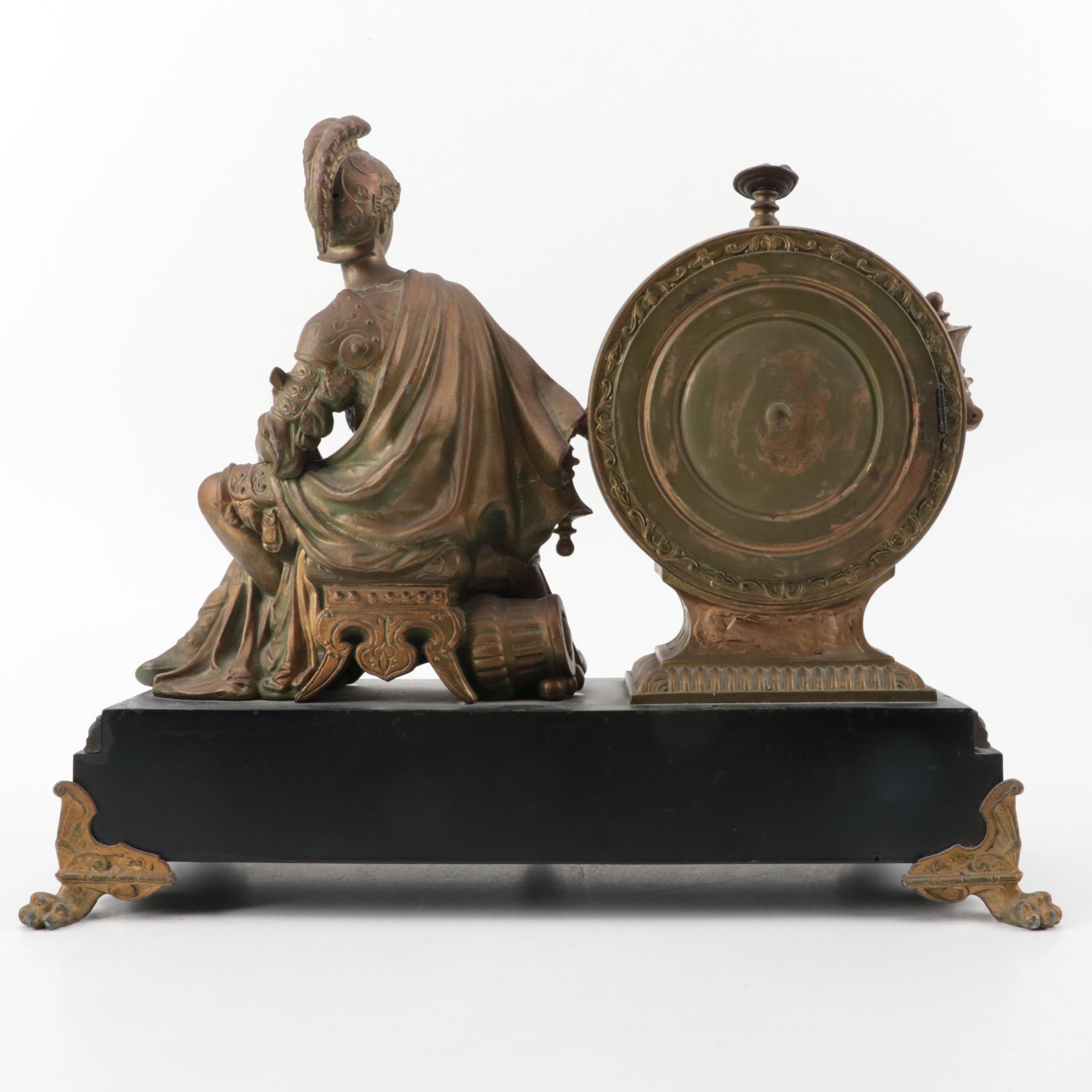 Waterbury Clock Co. Enameled Iron and Gilt Metal Figural Mantel Clock