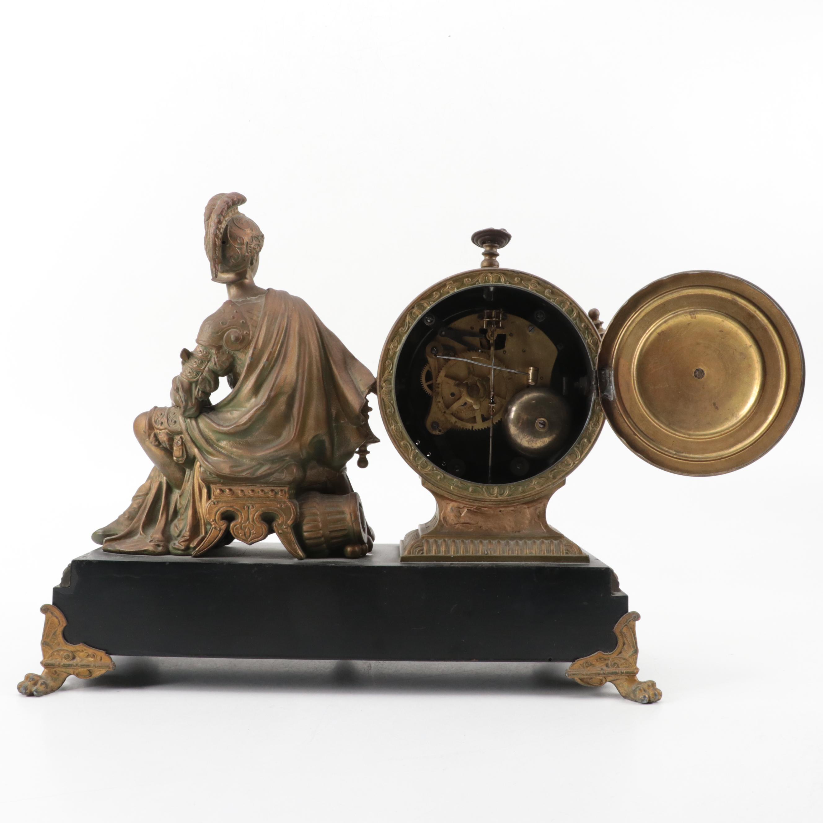 Waterbury Clock Co. Enameled Iron and Gilt Metal Figural Mantel Clock