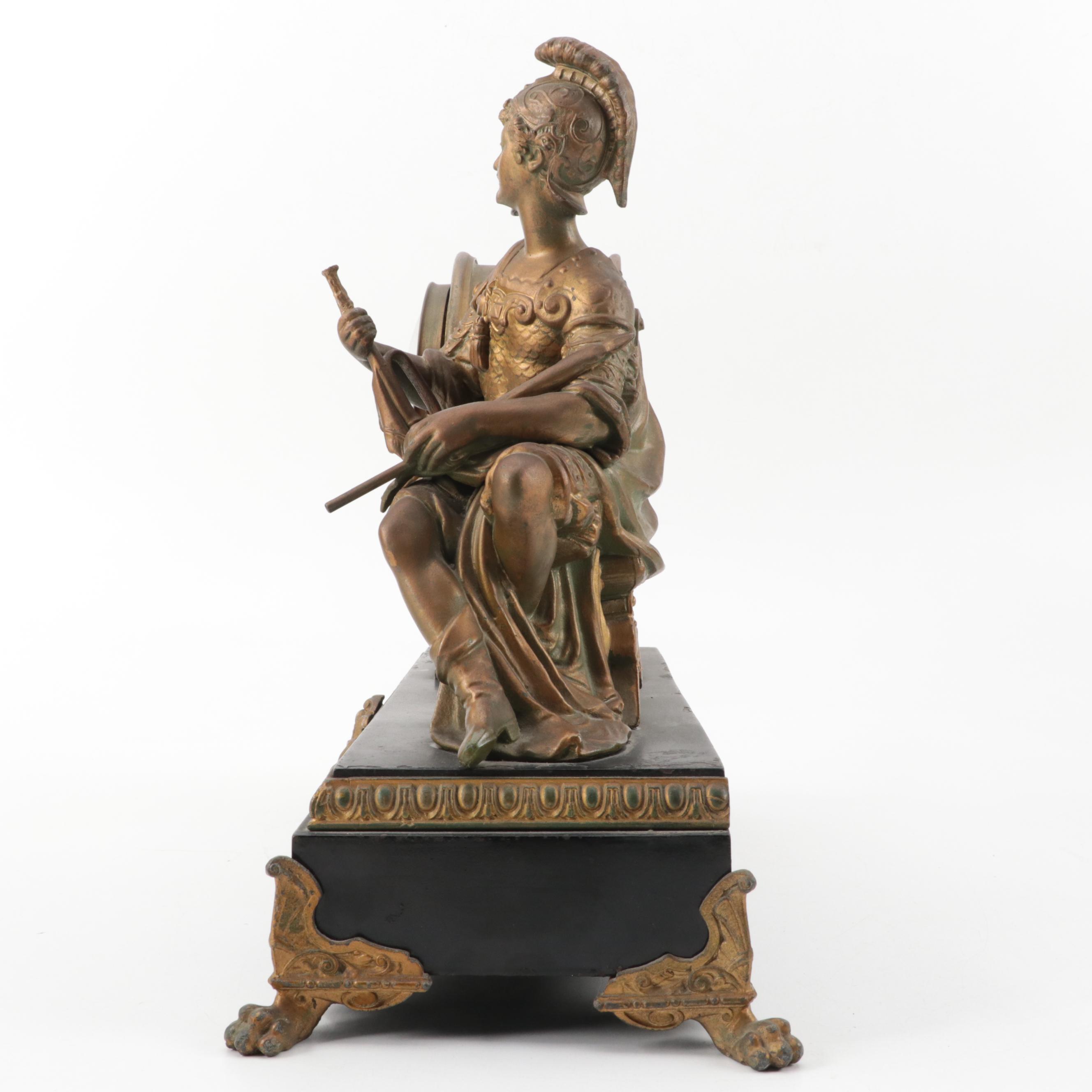 Waterbury Clock Co. Enameled Iron and Gilt Metal Figural Mantel Clock