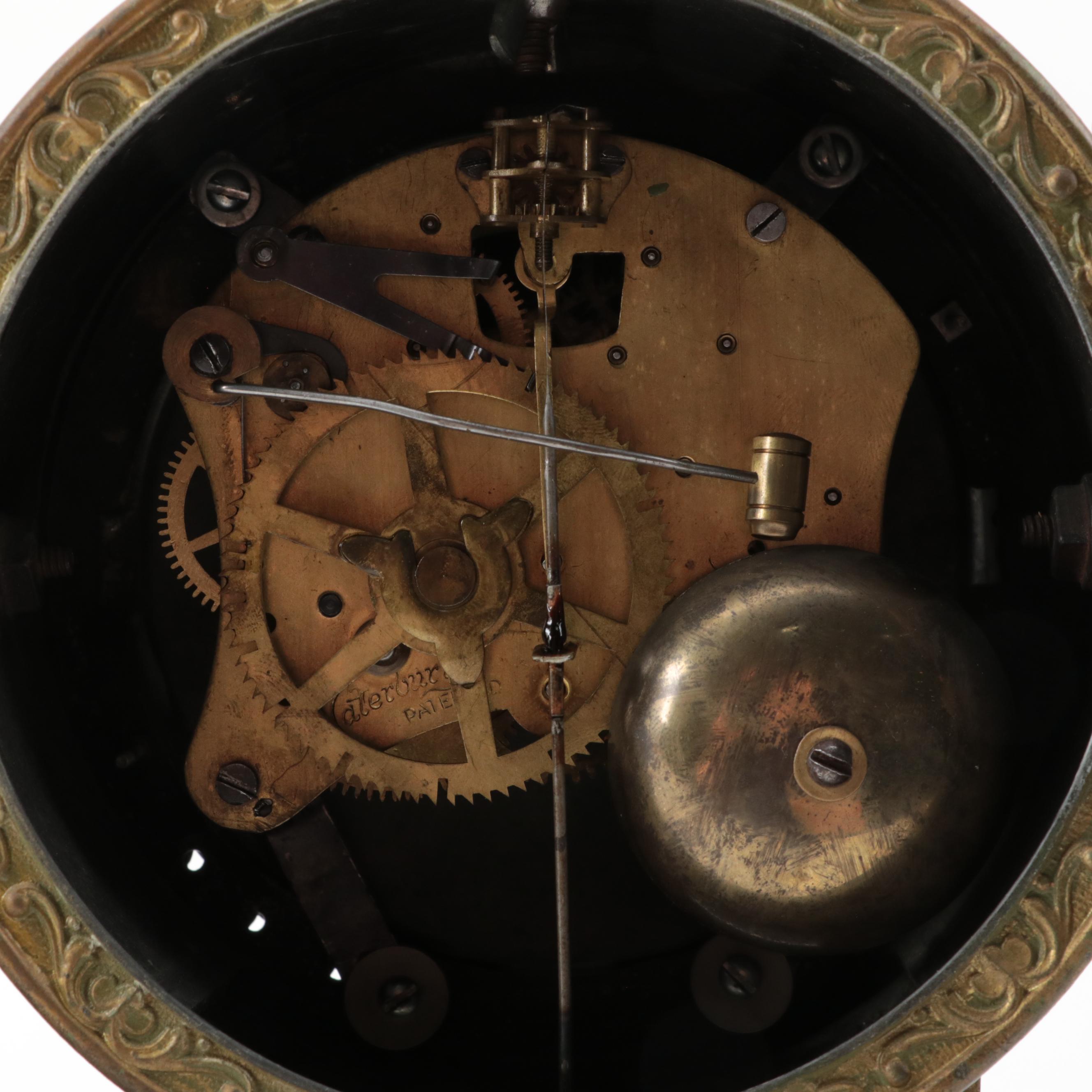 Waterbury Clock Co. Enameled Iron and Gilt Metal Figural Mantel Clock