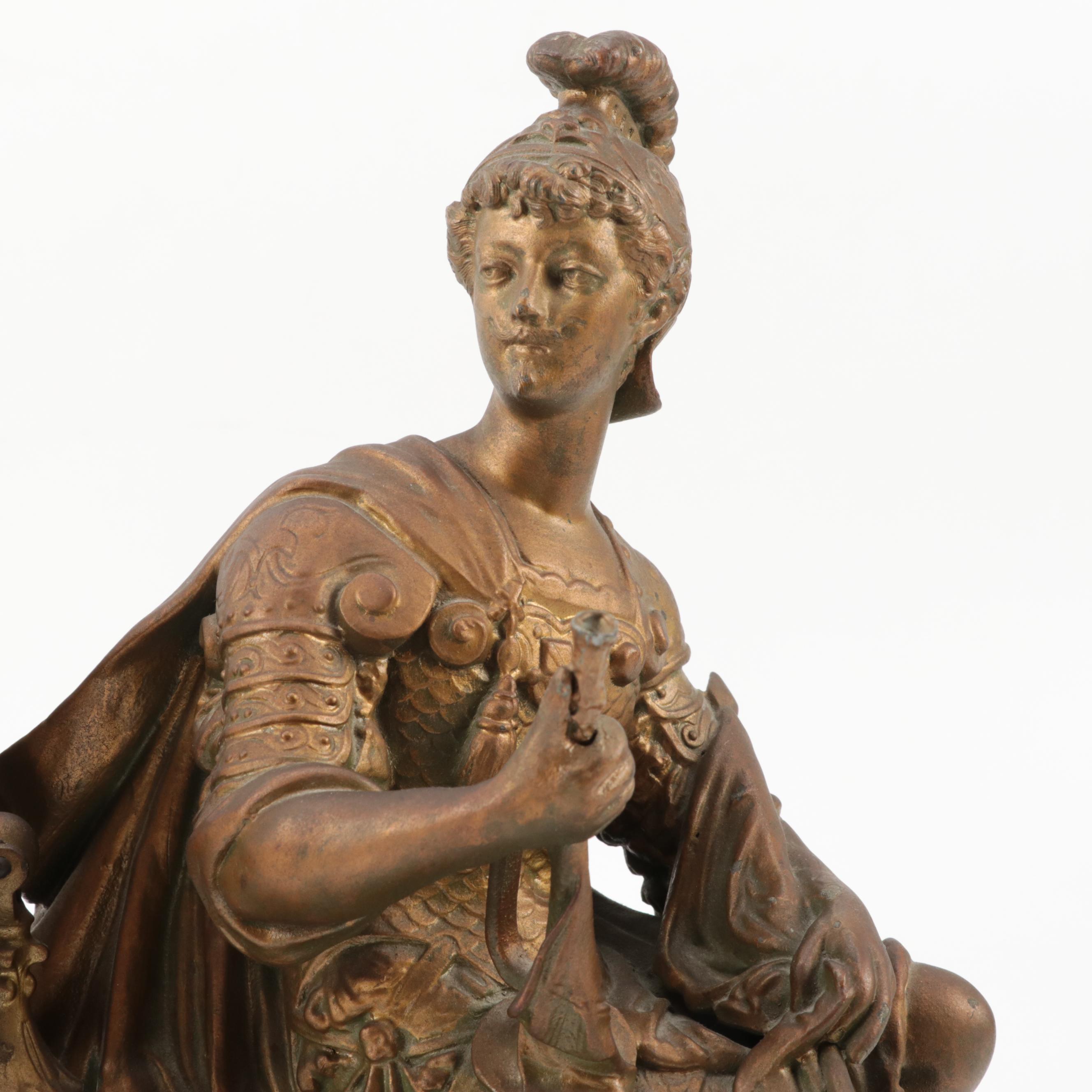 Waterbury Clock Co. Enameled Iron and Gilt Metal Figural Mantel Clock