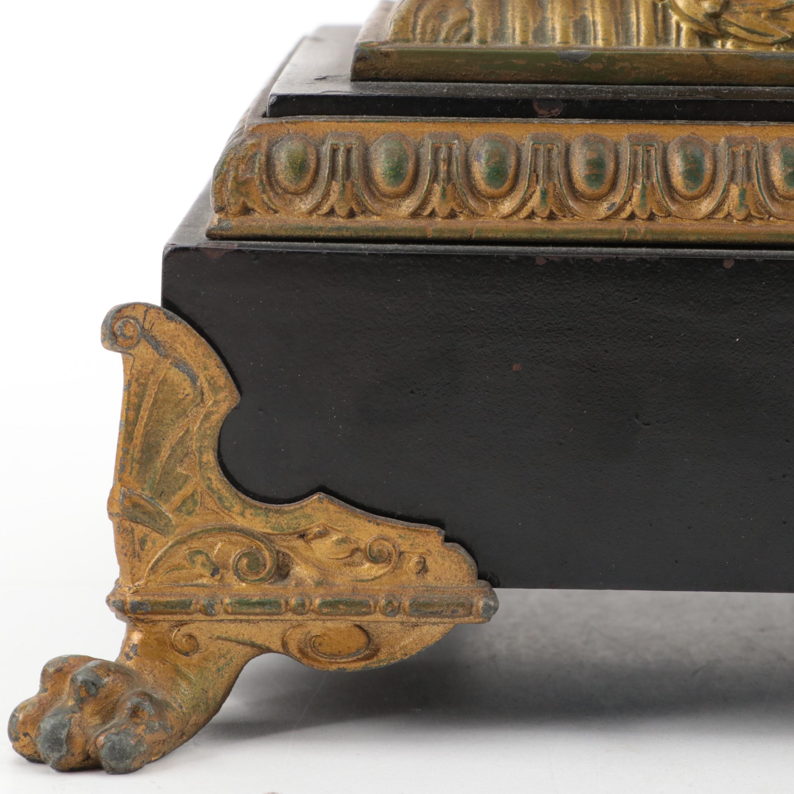 Waterbury Clock Co. Enameled Iron and Gilt Metal Figural Mantel Clock