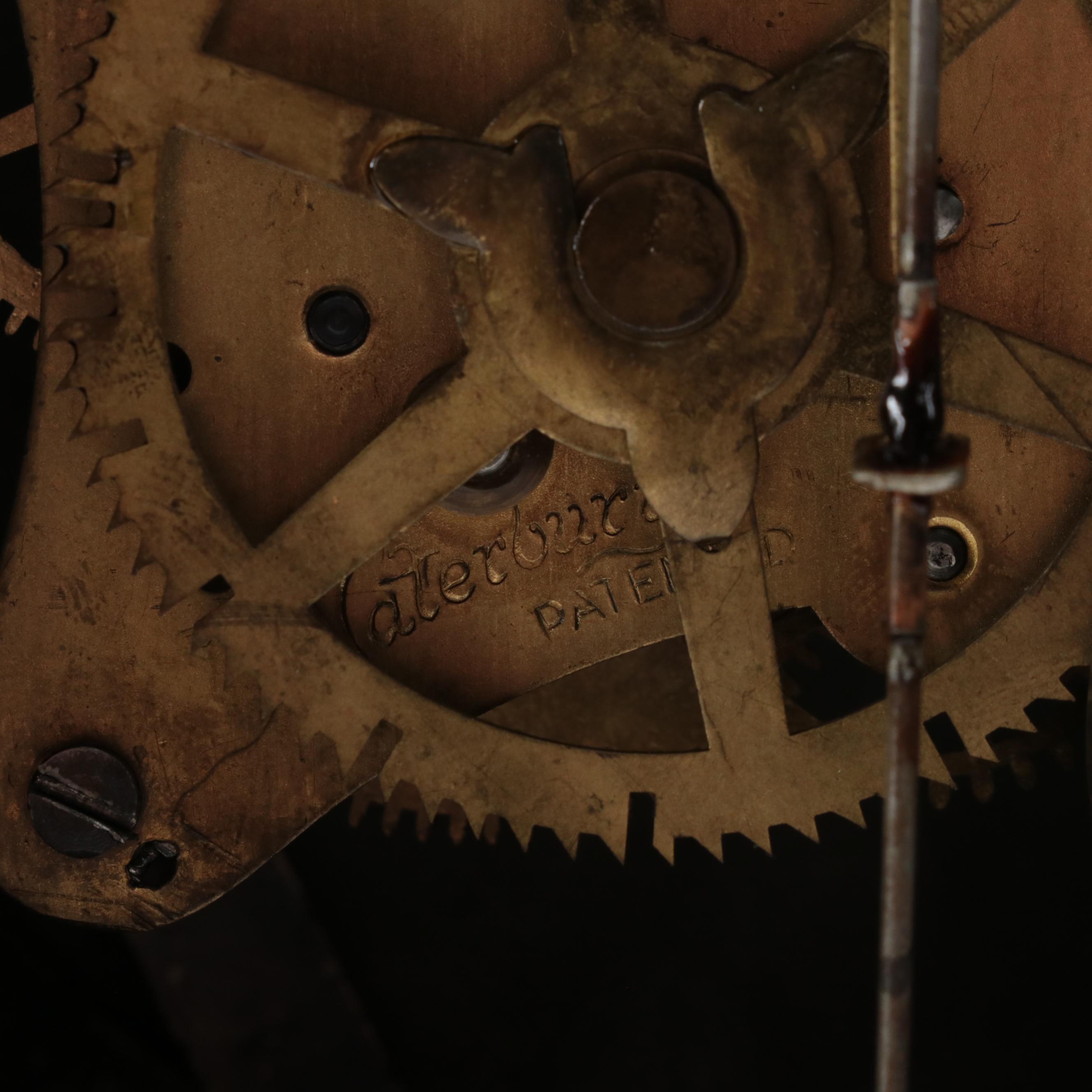 Waterbury Clock Co. Enameled Iron and Gilt Metal Figural Mantel Clock