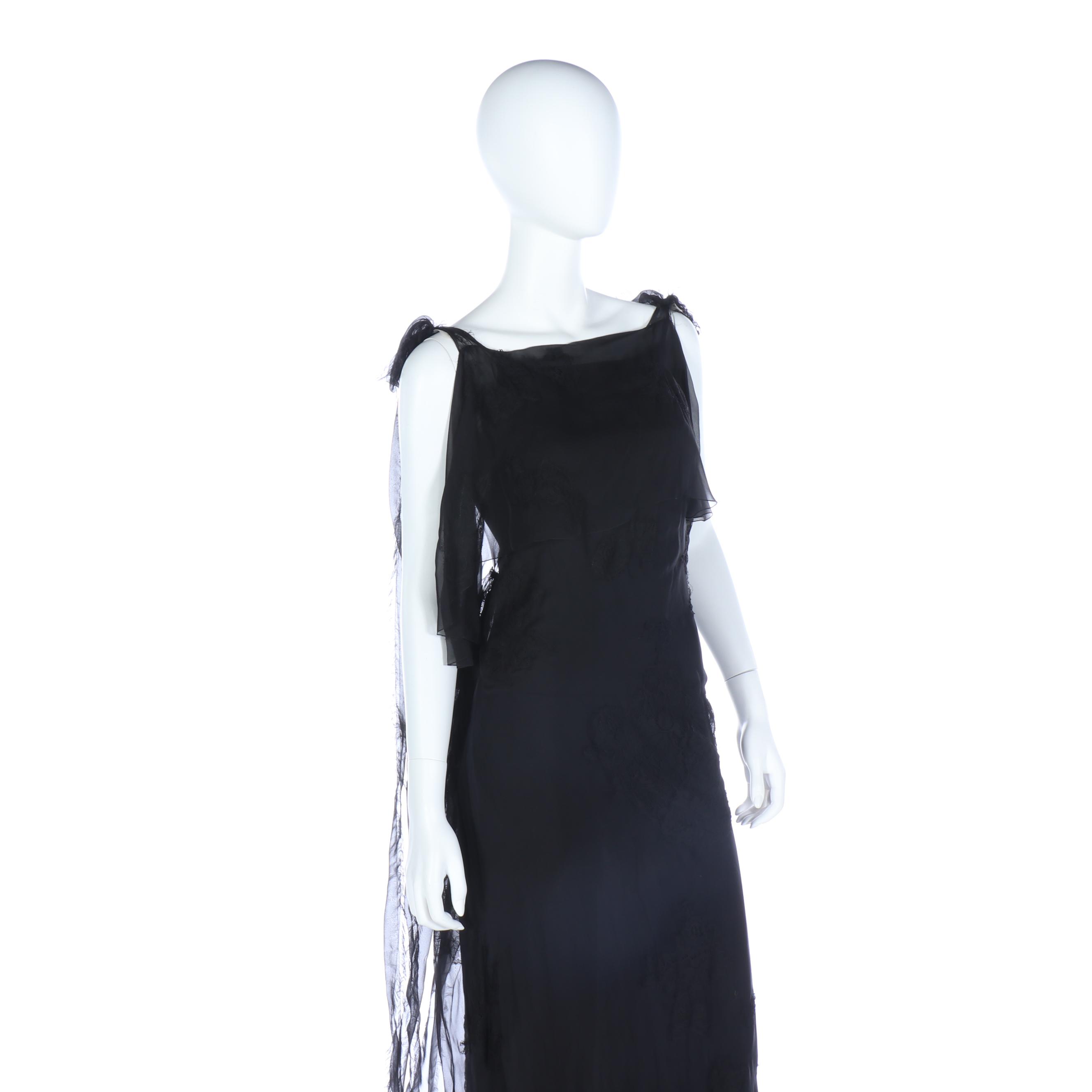 Valentino Black Slip Dress with Sheer Lace Detailed Overlay, Fall/Winter 2021